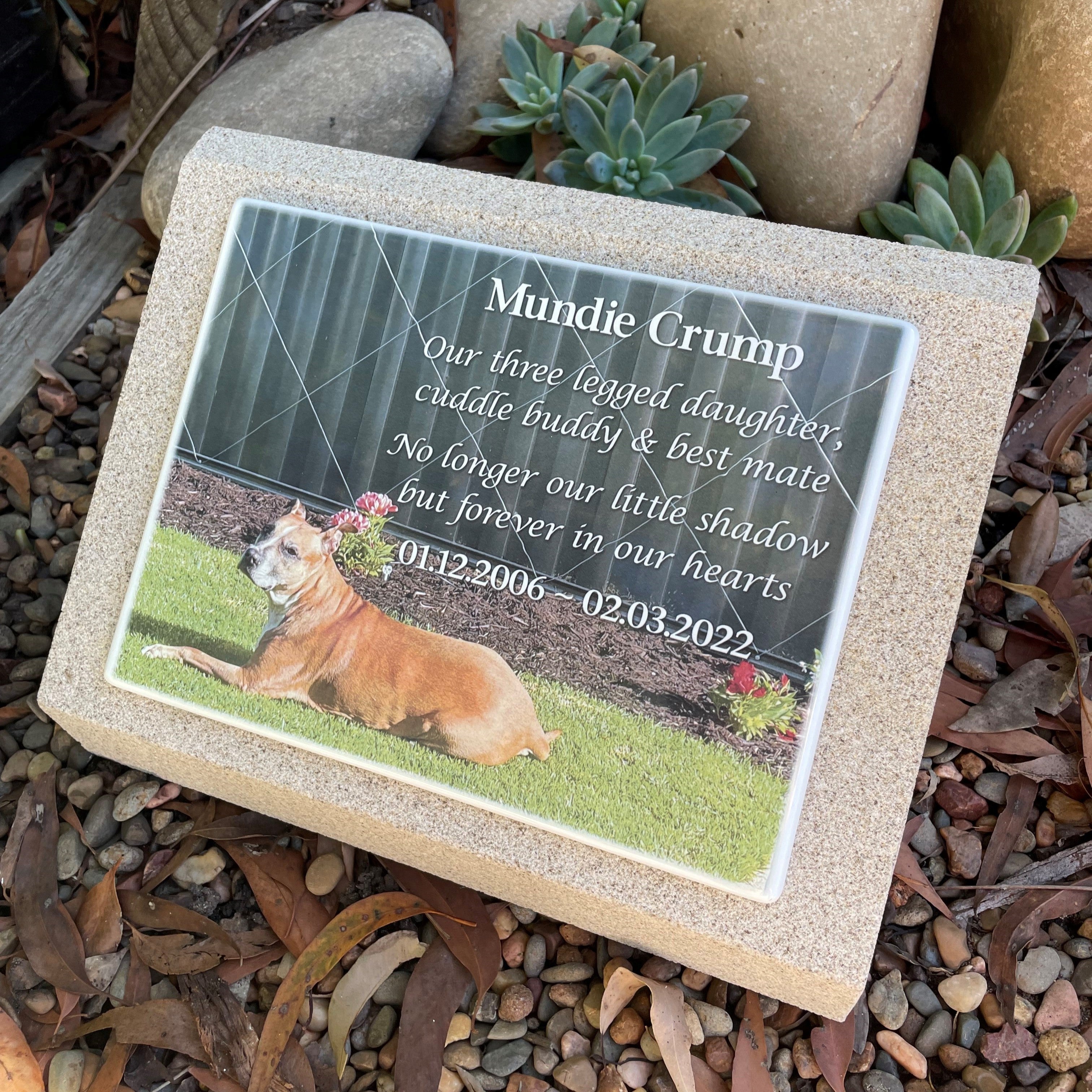 Sandstone Desk/Pillar Pet Headstone - Full Colour Photo ceramic