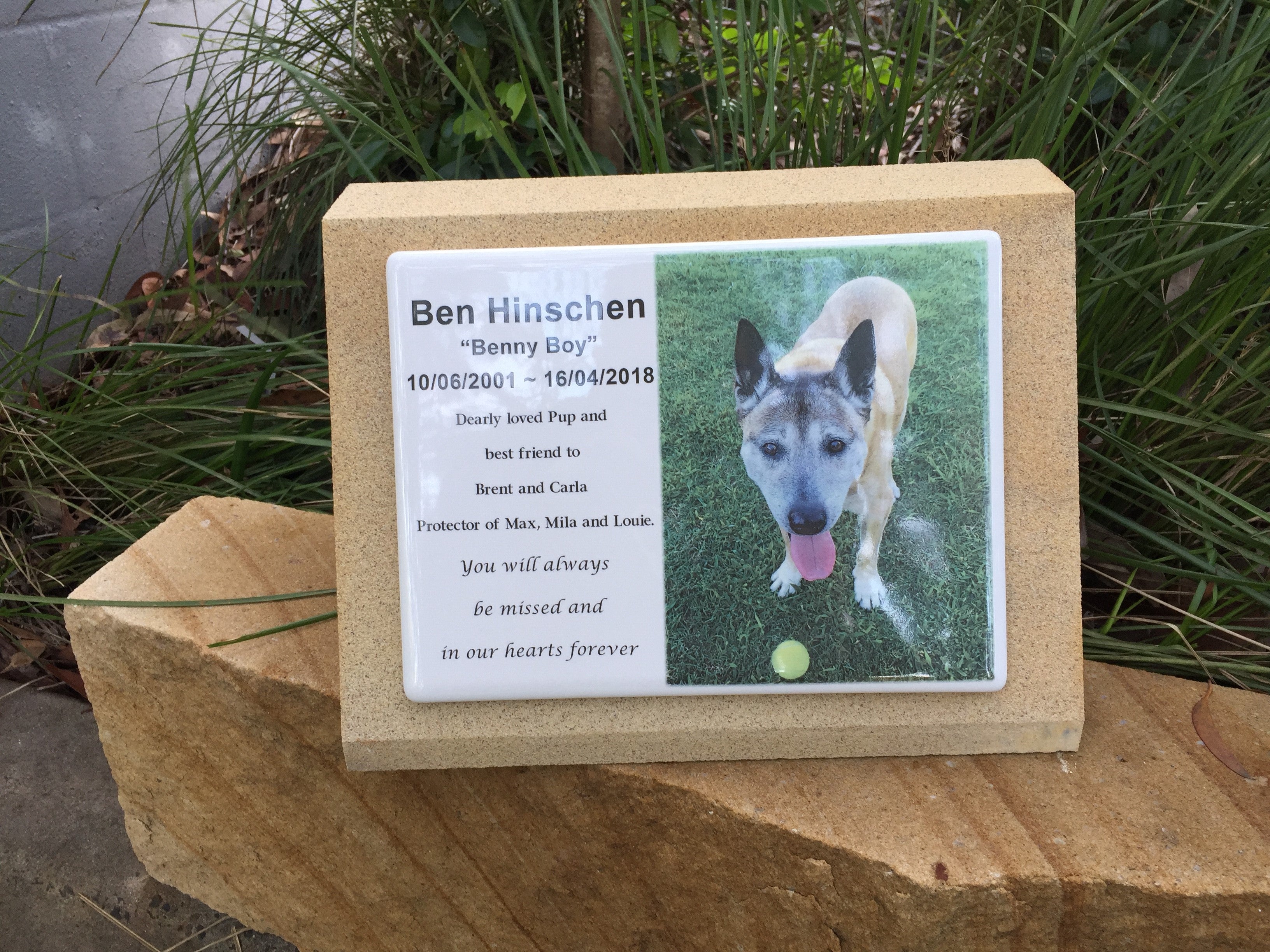 Sandstone Desk/Pillar Pet Headstone - Full Colour Photo ceramic