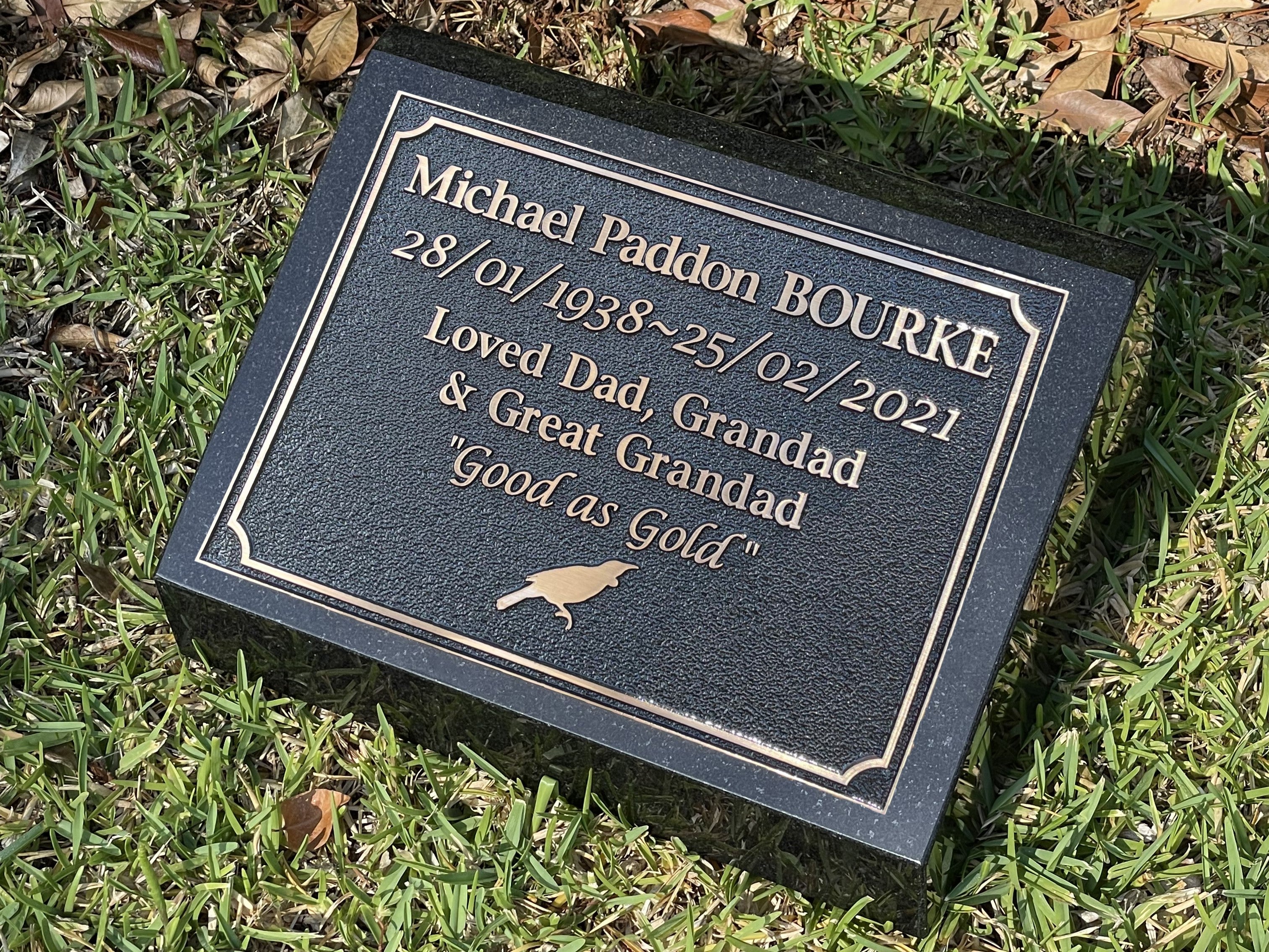 Granite Desk/Pillar Headstone for People - Bronze Plaque