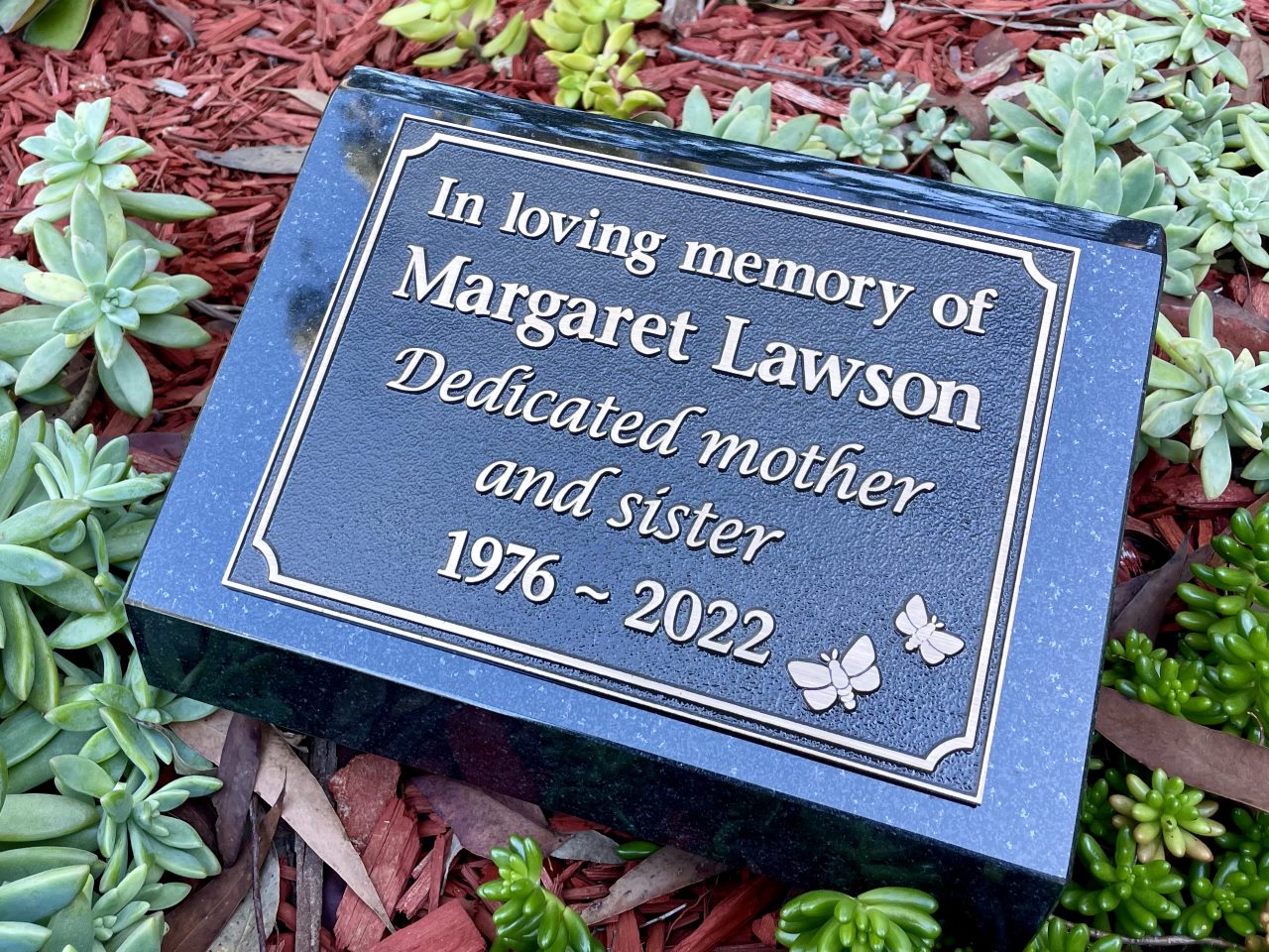 Granite Desk/Pillar Headstone for People - Bronze Plaque