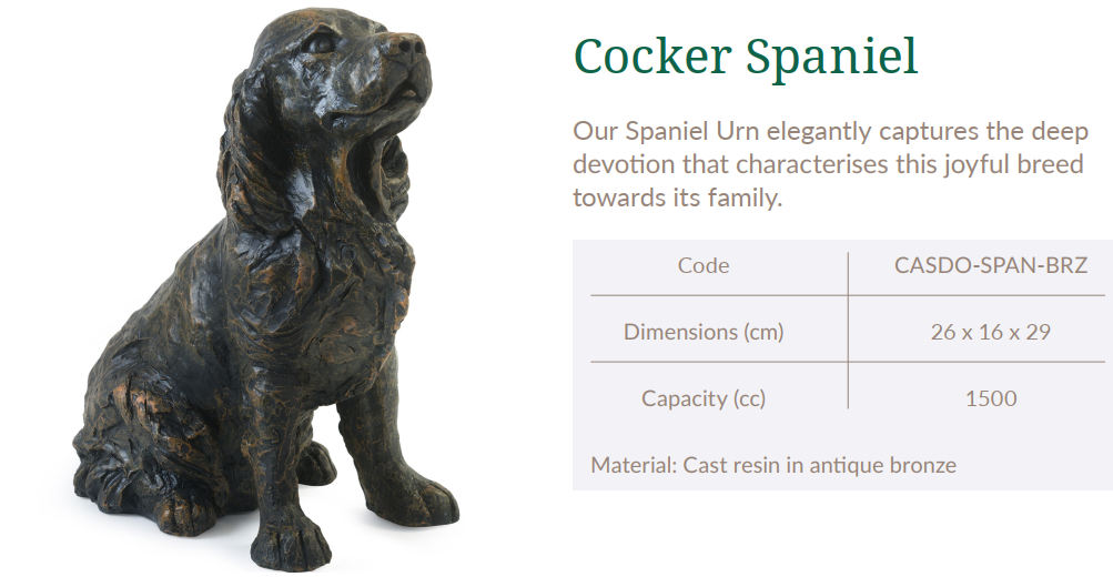 Cast Resin Dog Figurine Memorial Urn - Cocker Spaniel