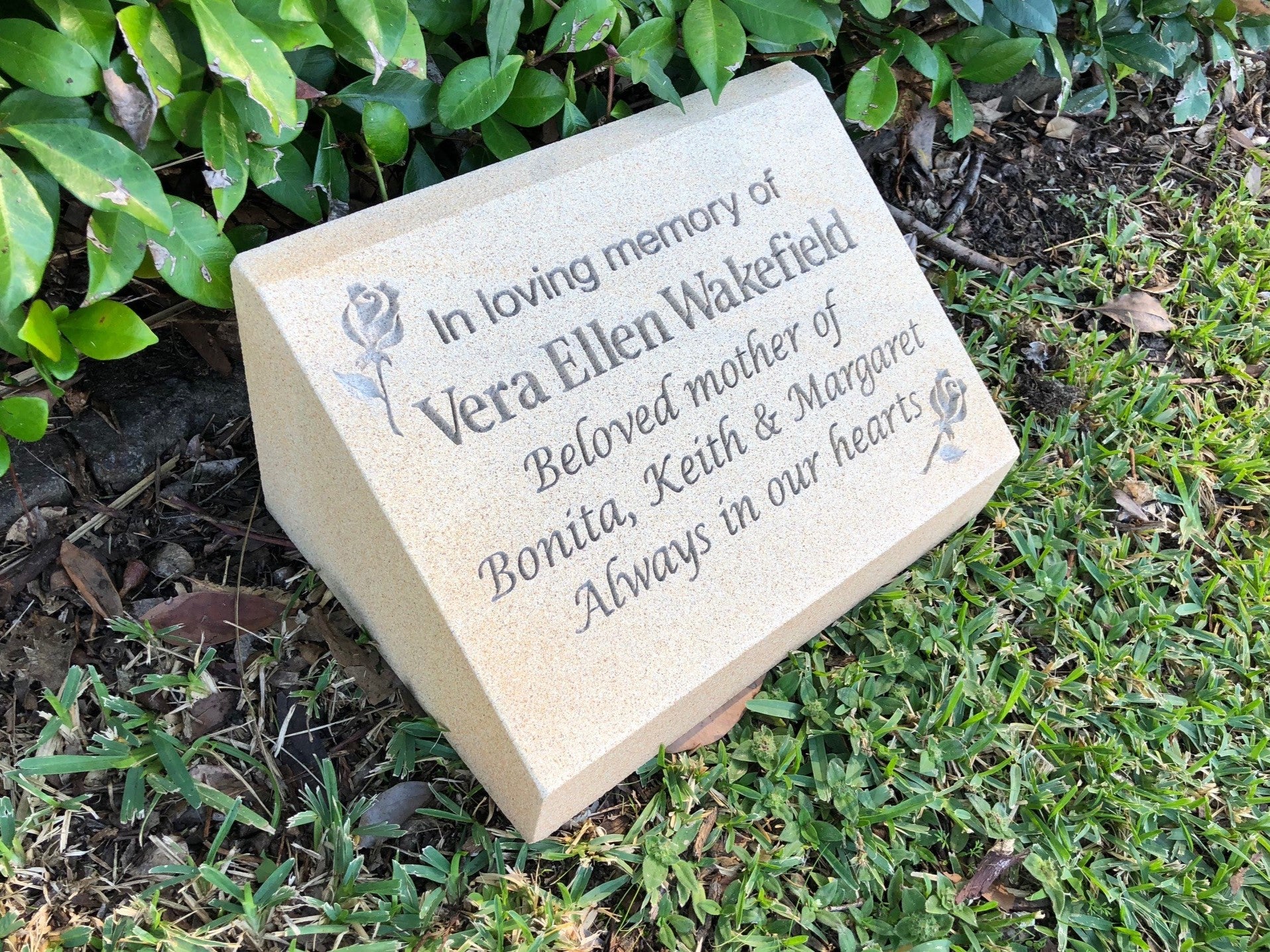 Sandstone Desk/Pillar Headstone For People - Natural Engraving