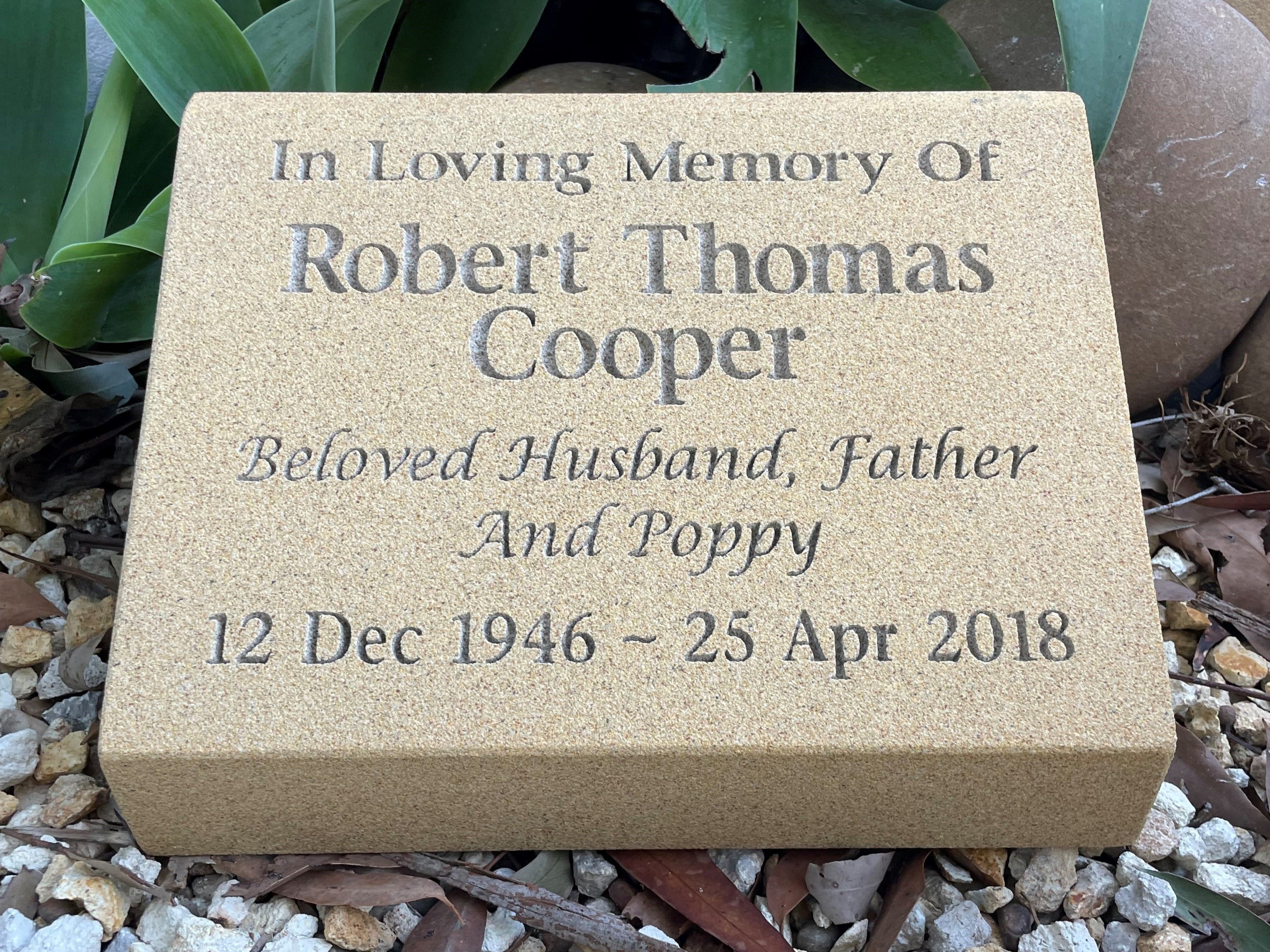 Sandstone Desk/Pillar Headstone For People - Natural Engraving
