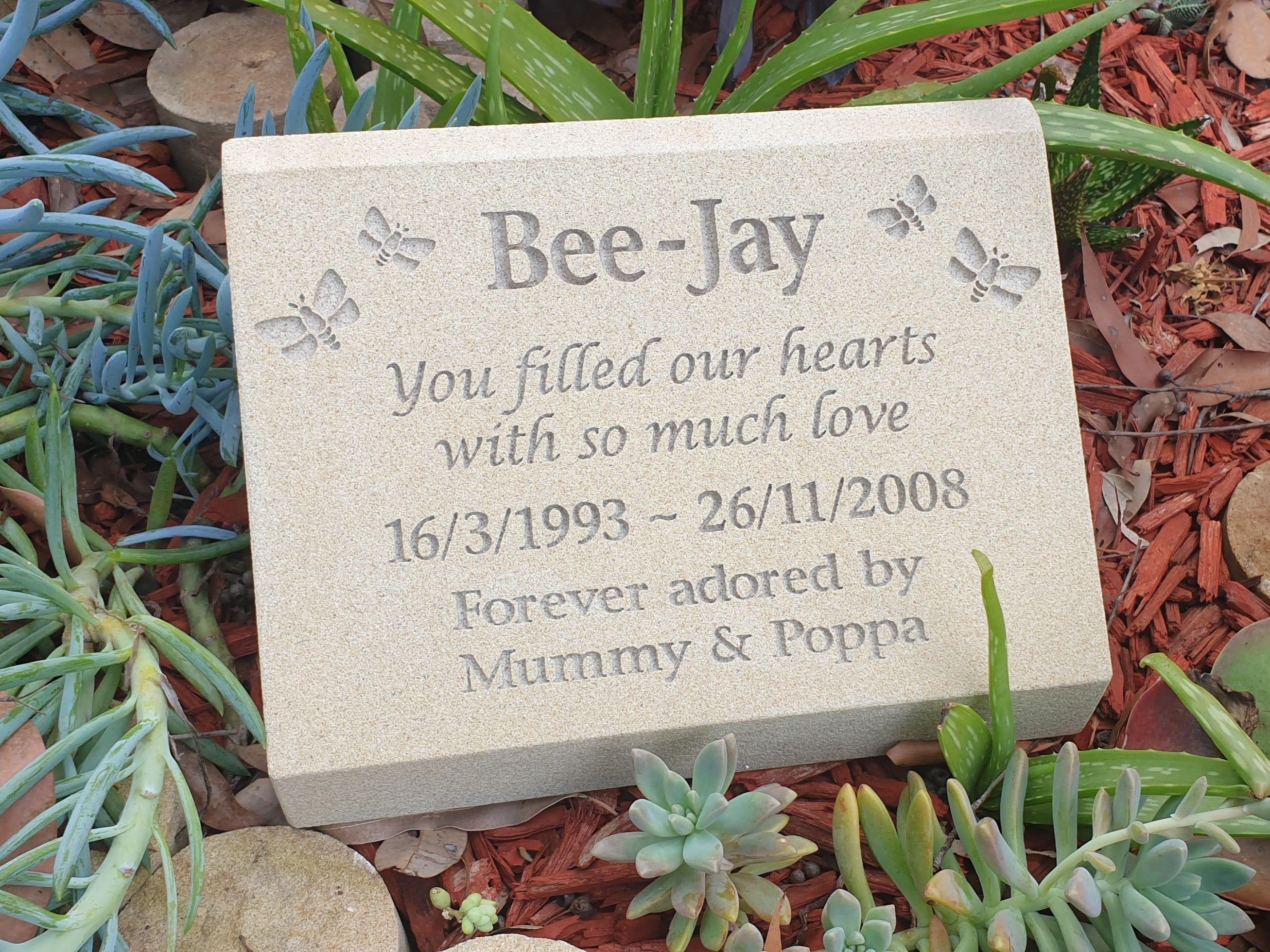Sandstone Desk/Pillar Headstone For People - Natural Engraving