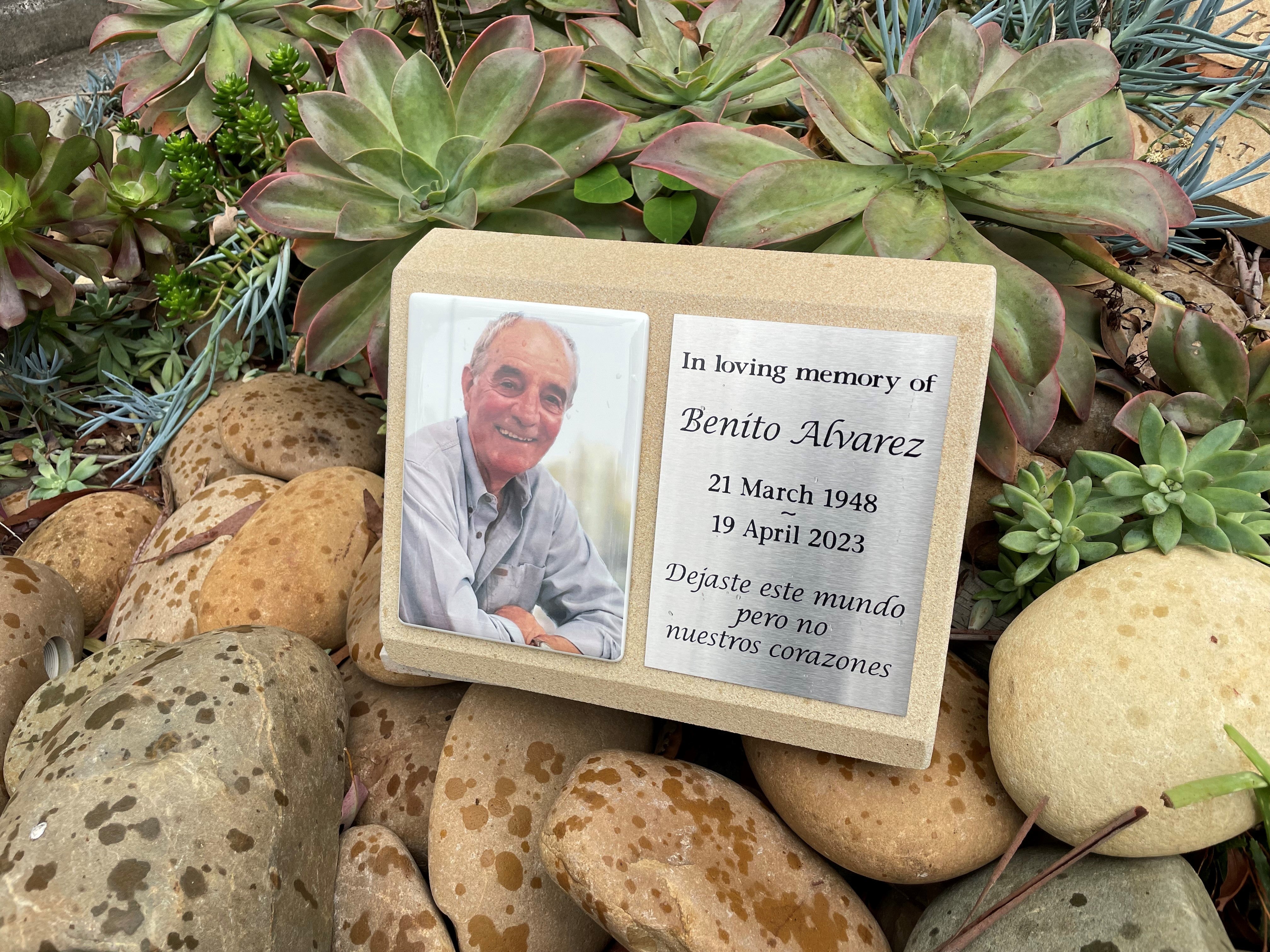 Sandstone Desk/Pillar Headstone For People - Stainless Steel