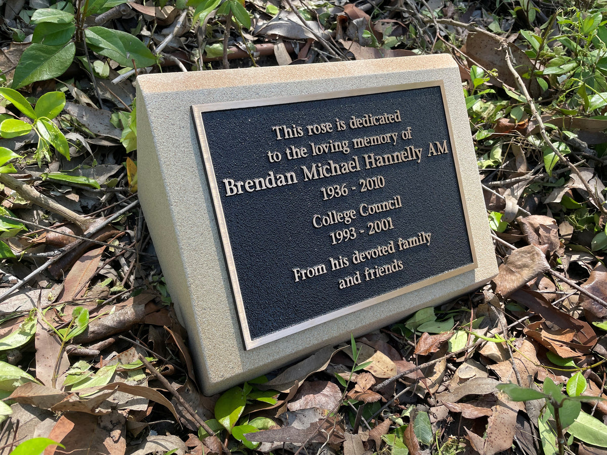 Sandstone Desk/Pillar Headstone - Bronze Plaque