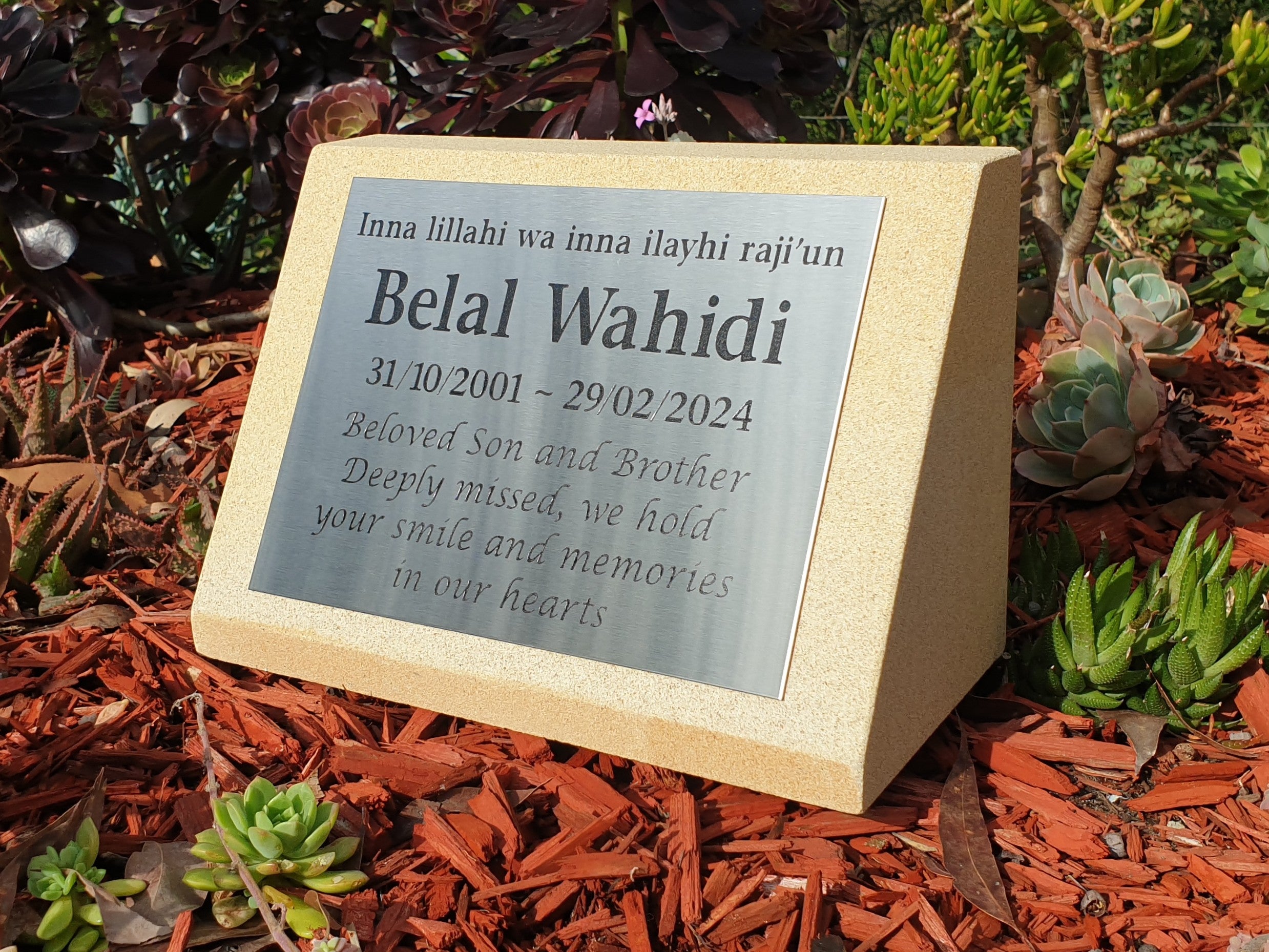 Sandstone Desk/Pillar Headstone For People - Stainless Steel