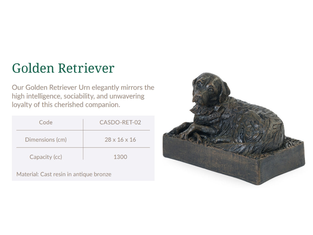 Cast Resin Dog Figurine Memorial Urn - Golden Retriever