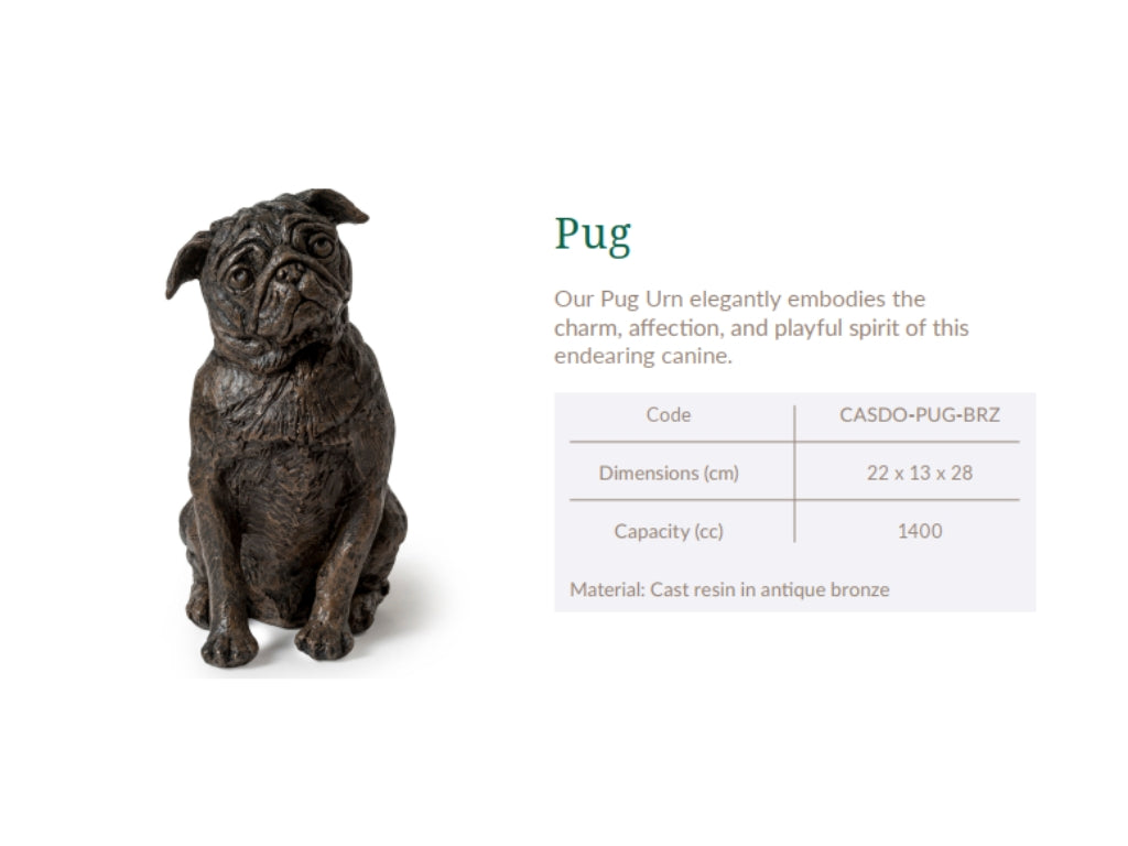 Cast Resin Dog Figurine Memorial Urn - Pug