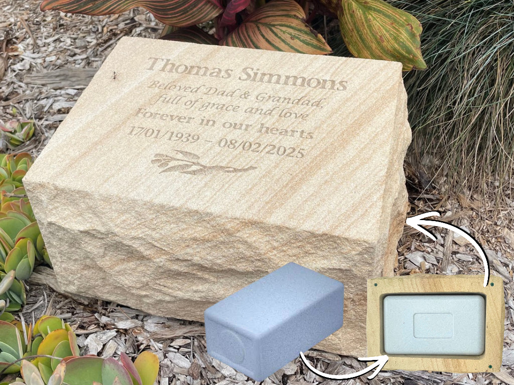 Personalised Sandstone Urn for Ashes - Outdoor Rockface