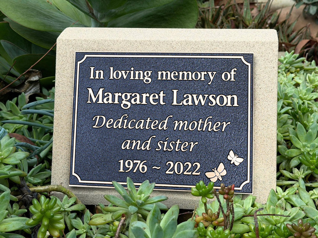 Sandstone Desk/Pillar Headstone - Bronze Plaque