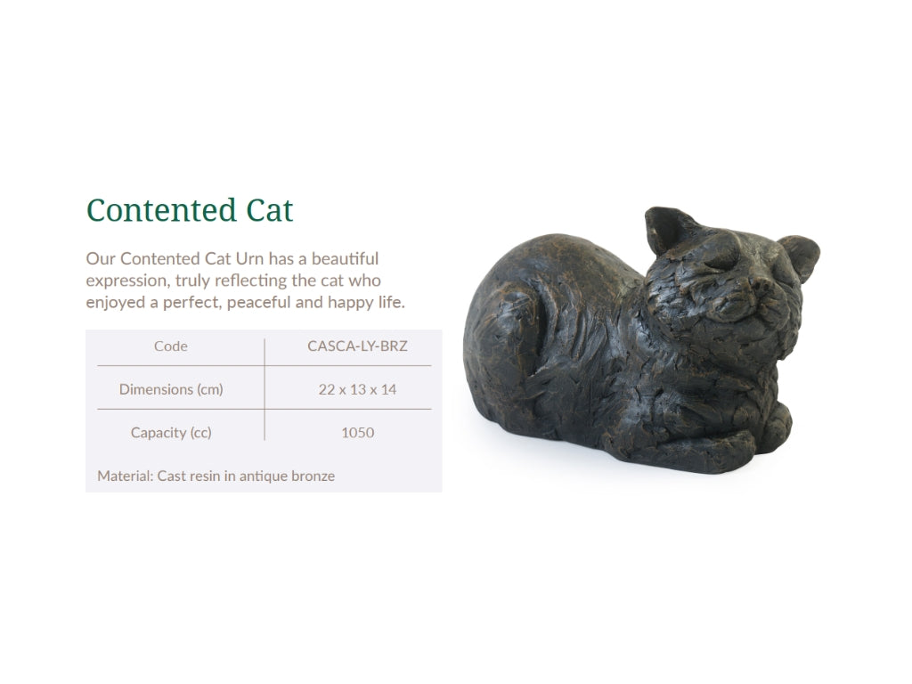 Cast Resin Cat Figurine Urns - Contented Cat