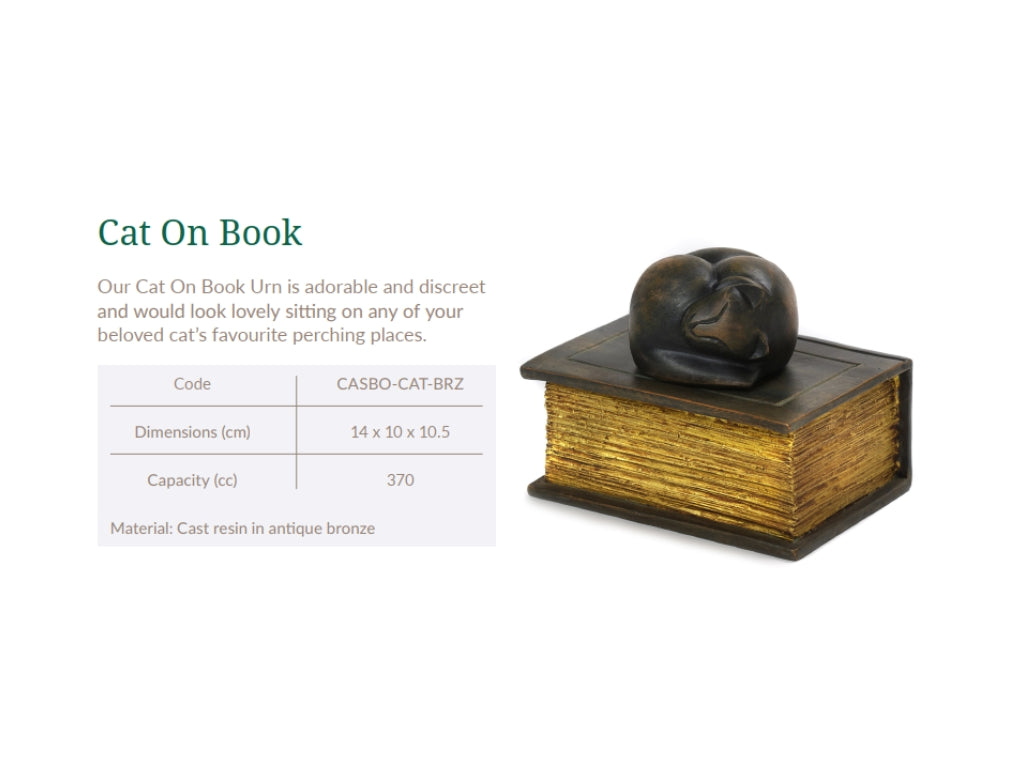 Cast Resin Cat Figurine Urn - Sleeping Cat on Book