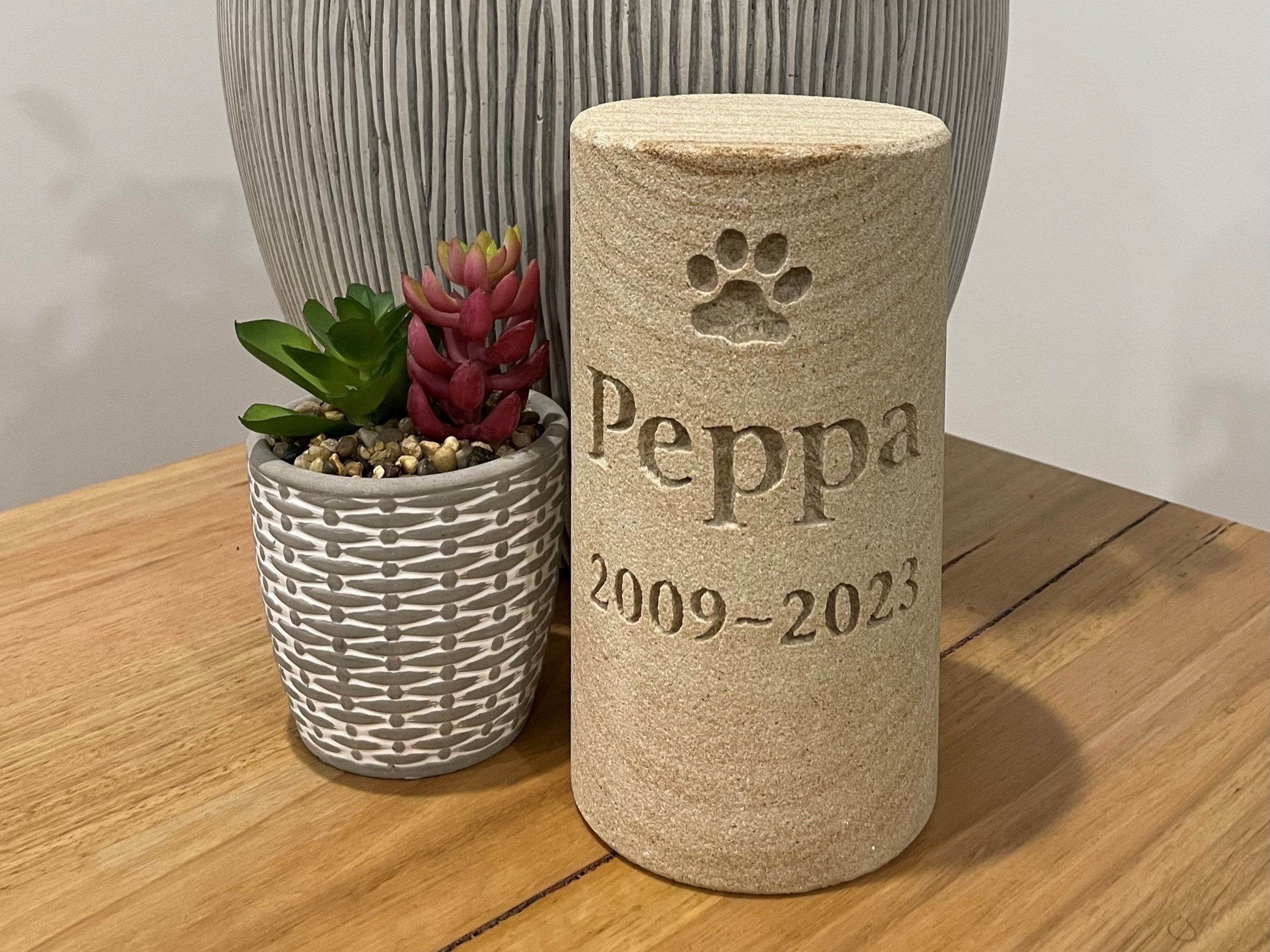 Smooth Sandstone Cylinder with Receptacle Pet Memorial