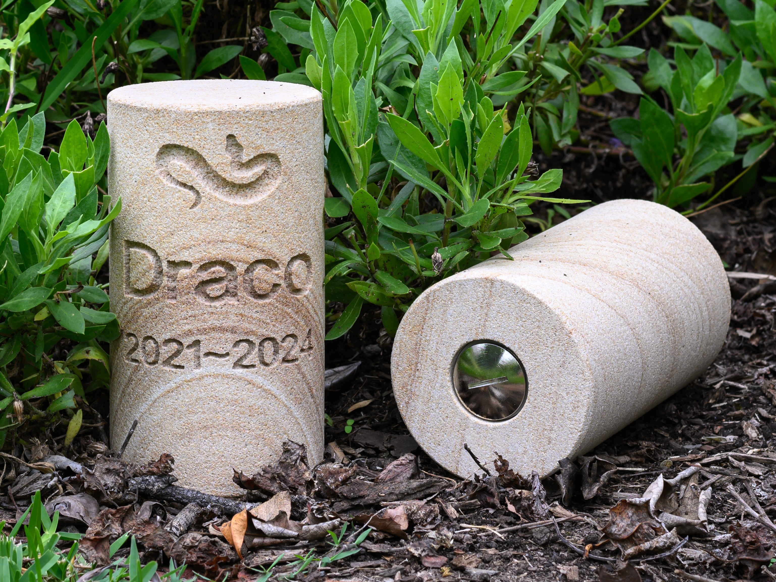 Smooth Sandstone Cylinder with Receptacle Pet Memorial