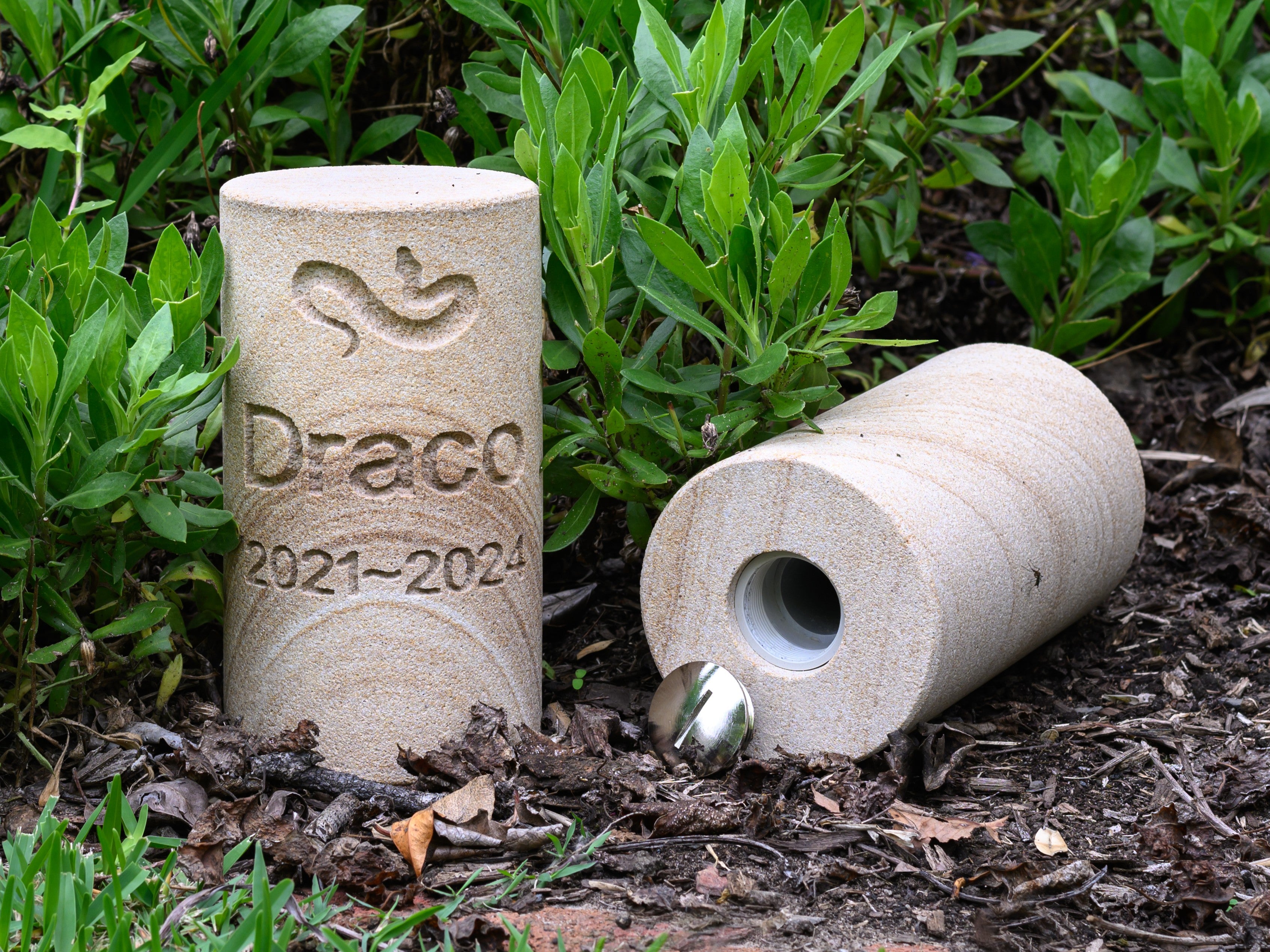Smooth Sandstone Cylinder with Receptacle Pet Memorial