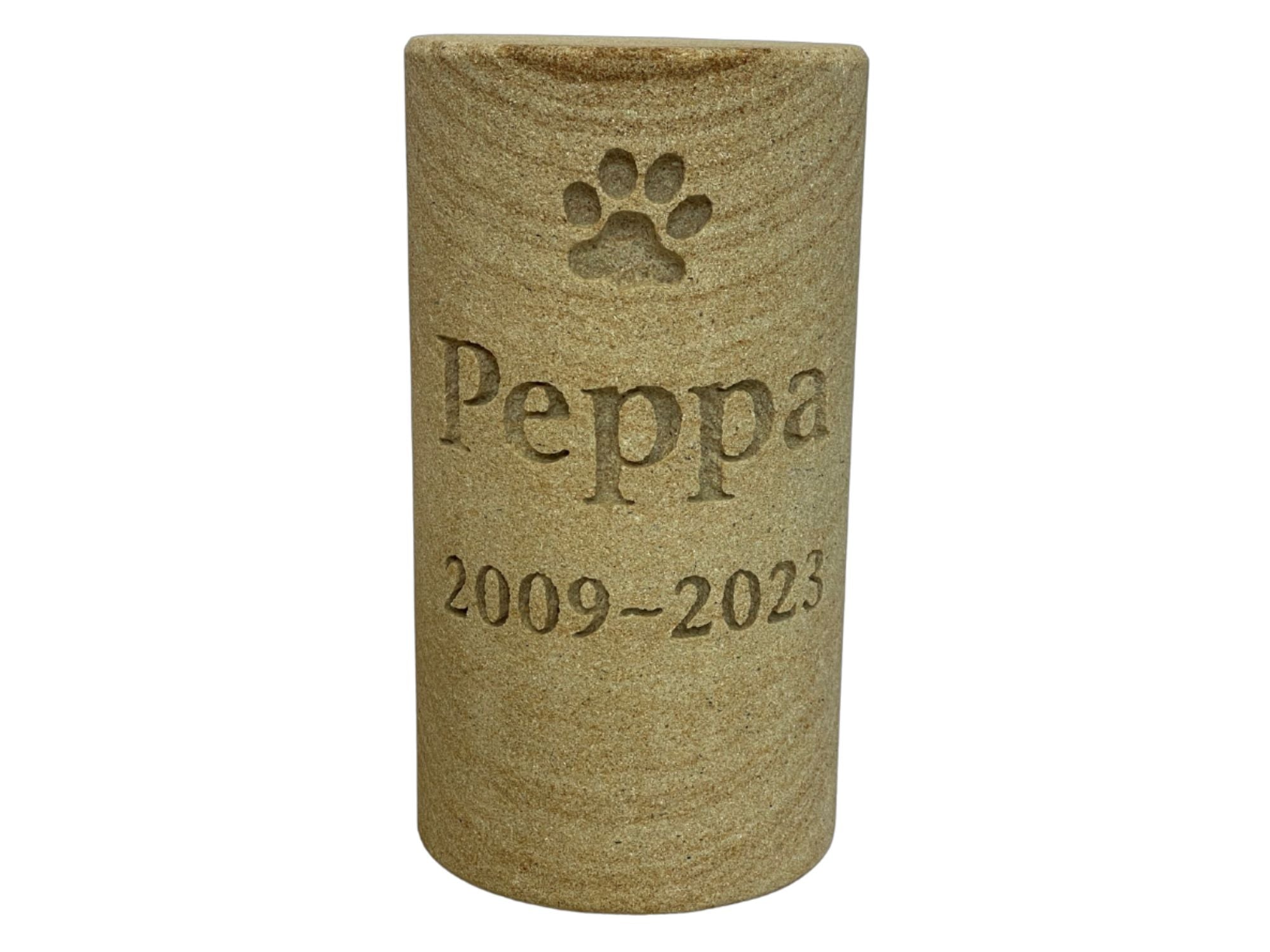 Smooth Sandstone Cylinder with Receptacle Pet Memorial