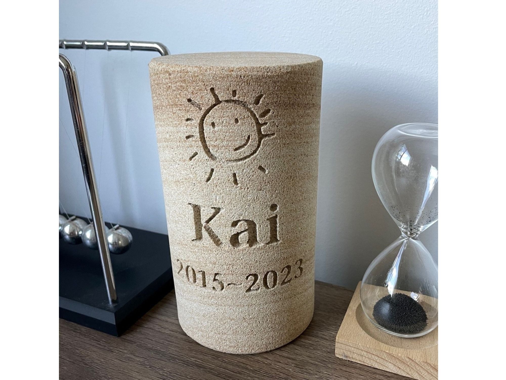 Smooth Sandstone Cylinder with Receptacle Memorial For People