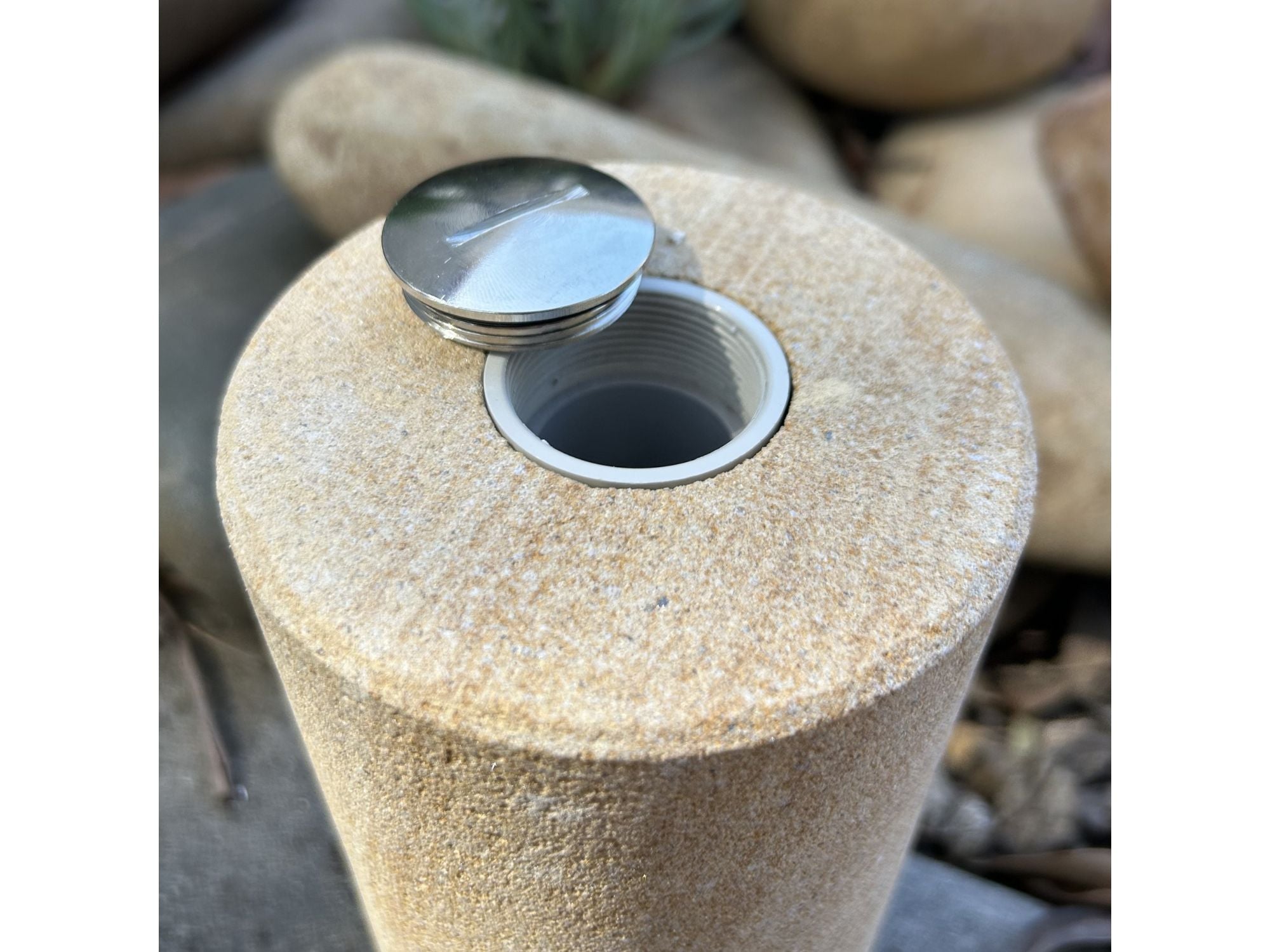 Smooth Sandstone Cylinder with Receptacle Pet Memorial