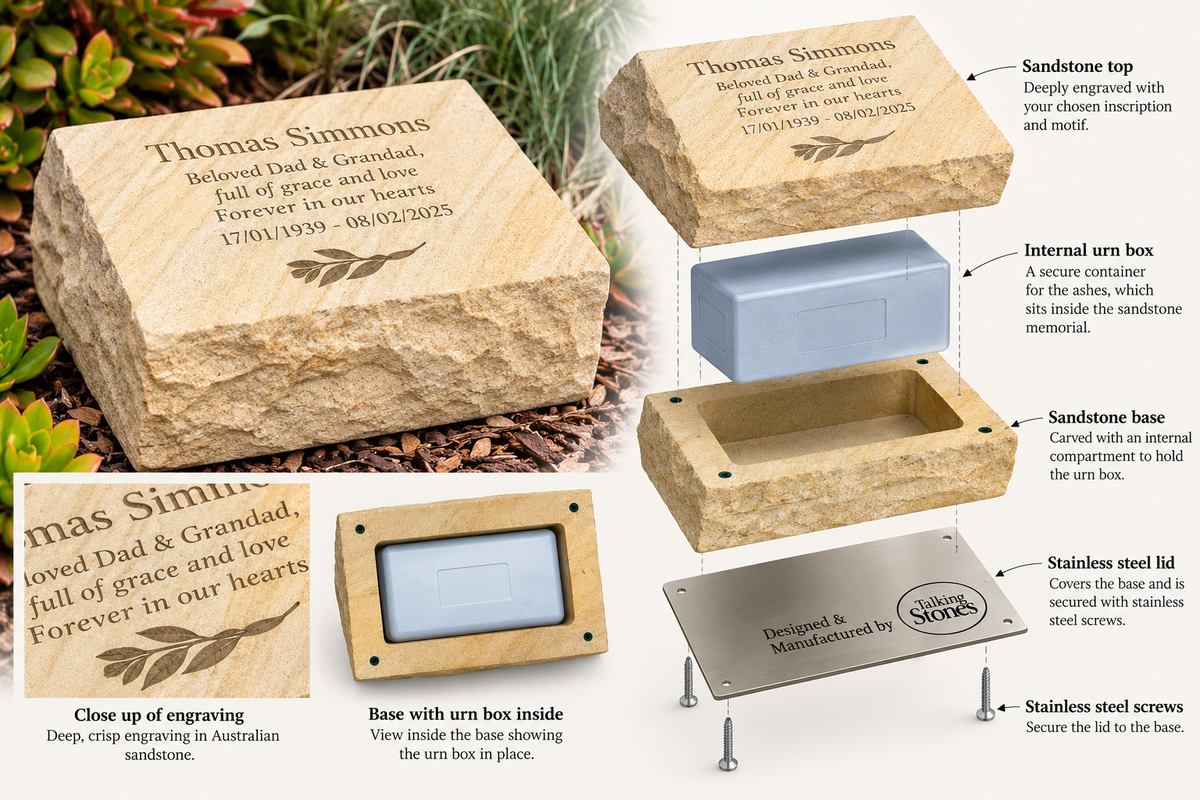 Personalised Sandstone Urn for Ashes - Outdoor Rockface
