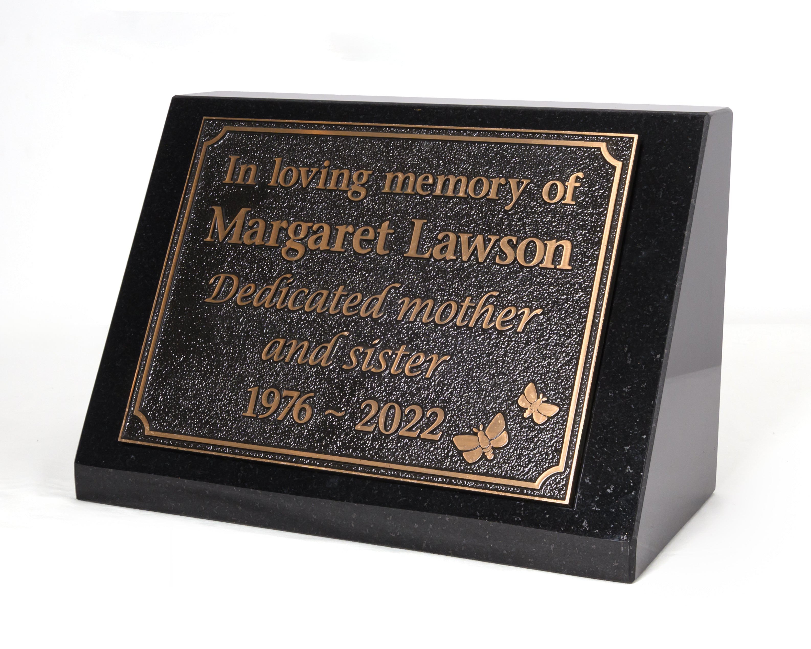 Granite Desk/Pillar Headstone for People - Bronze Plaque