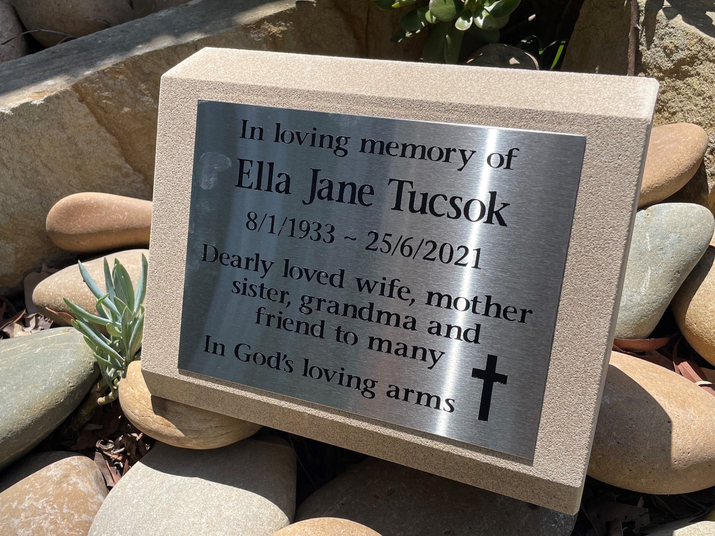 Sandstone Desk/Pillar Headstone For People - Stainless Steel