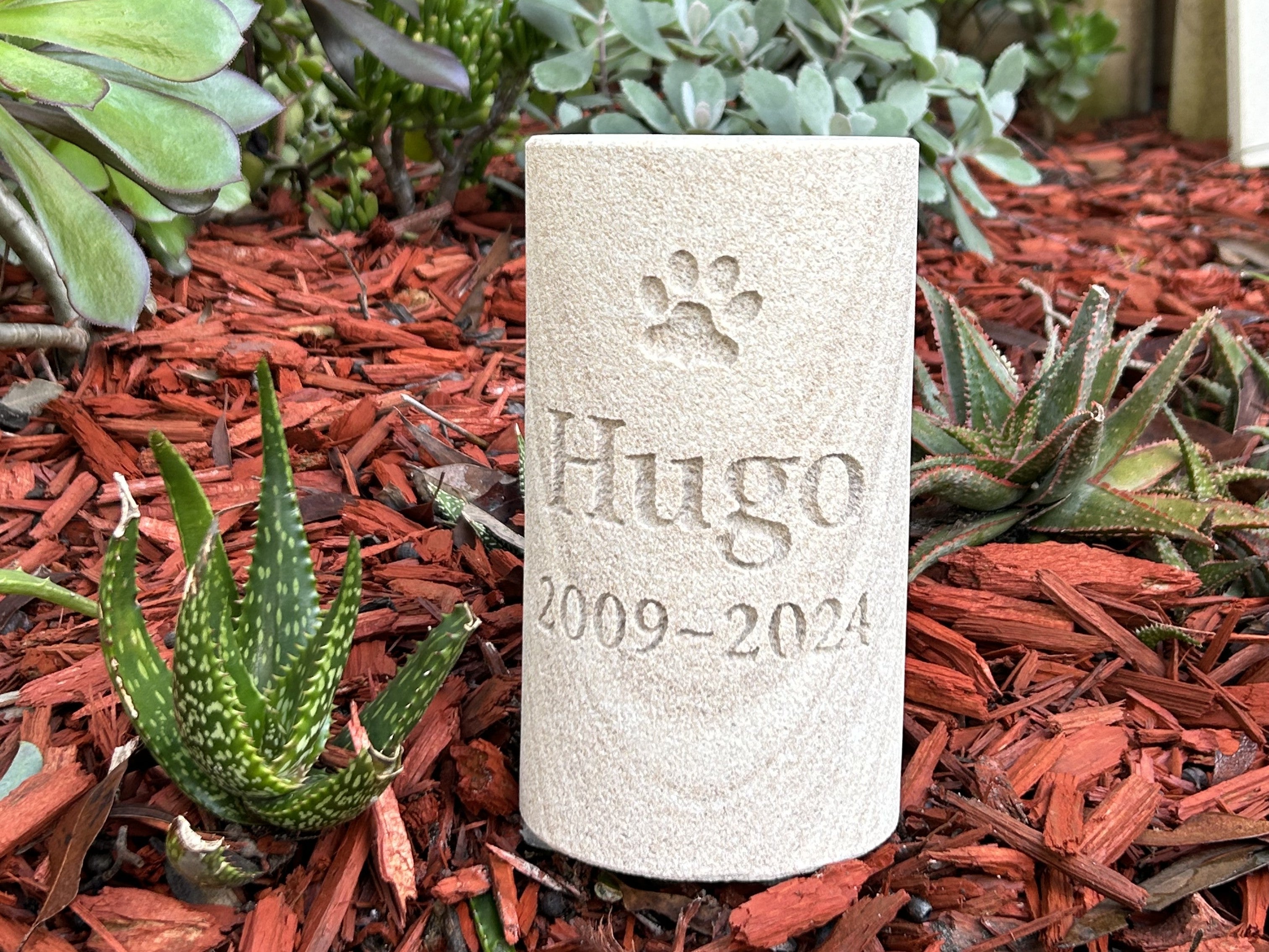 Smooth Sandstone Cylinder with Receptacle Pet Memorial