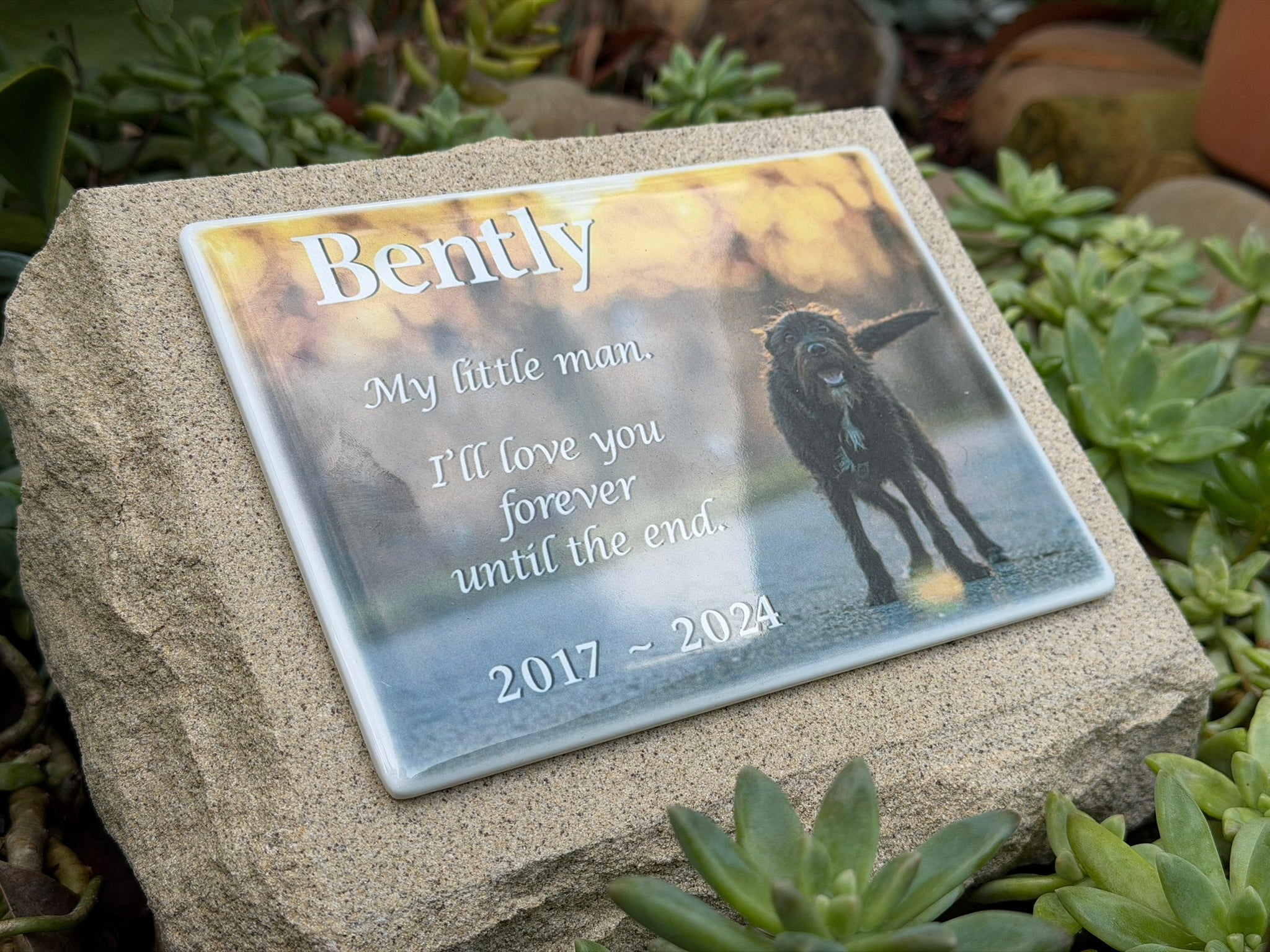 Sandstone Garden Marker Pet Memorial - Photo Ceramic
