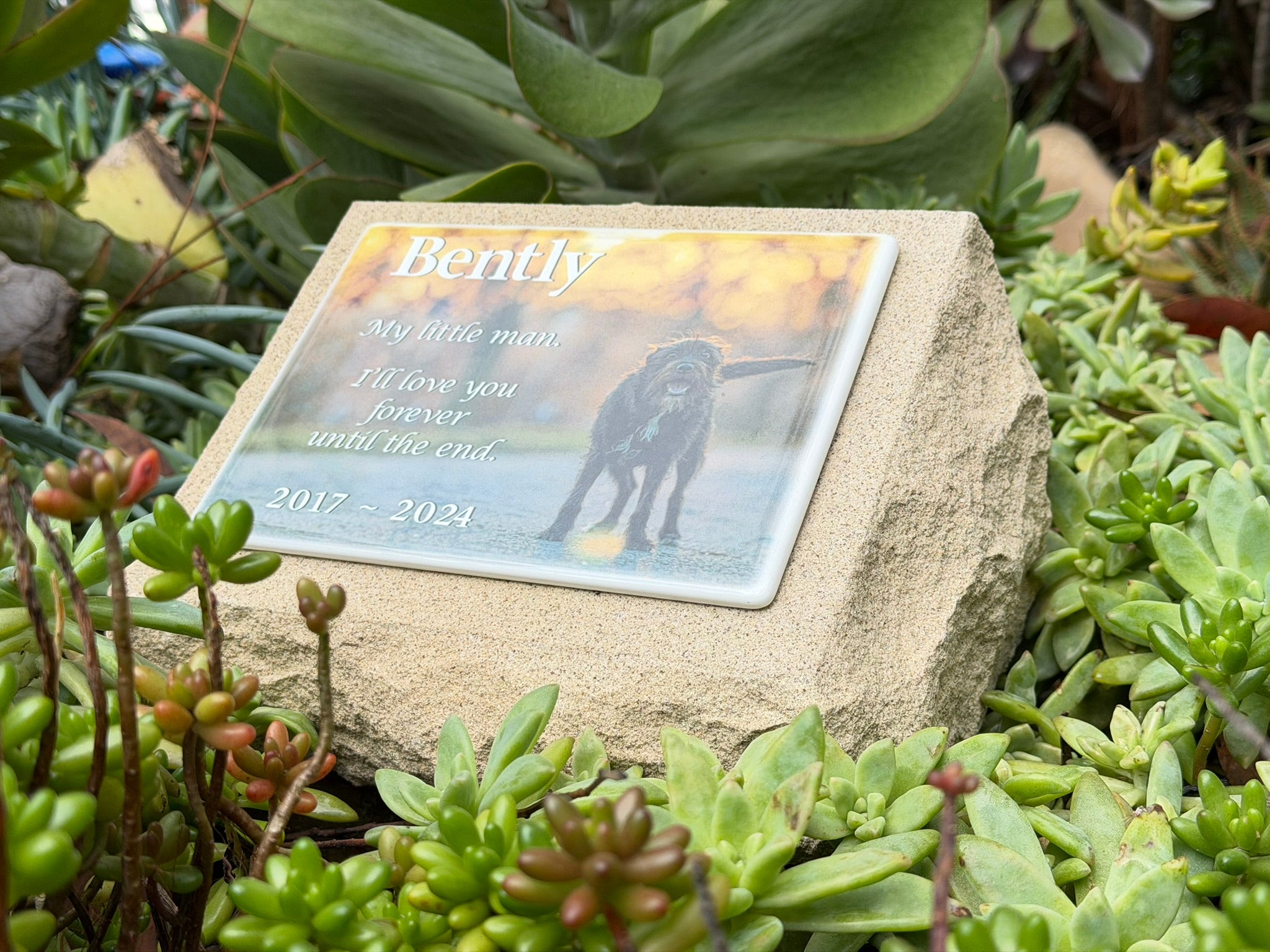 Sandstone Garden Marker Pet Memorial - Photo Ceramic