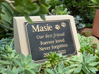 Sandstone Desk/Pillar Pet Headstone - Bronze Plaque