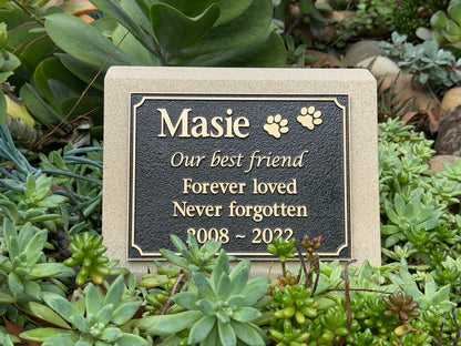 Sandstone Desk/Pillar Pet Headstone - Bronze Plaque