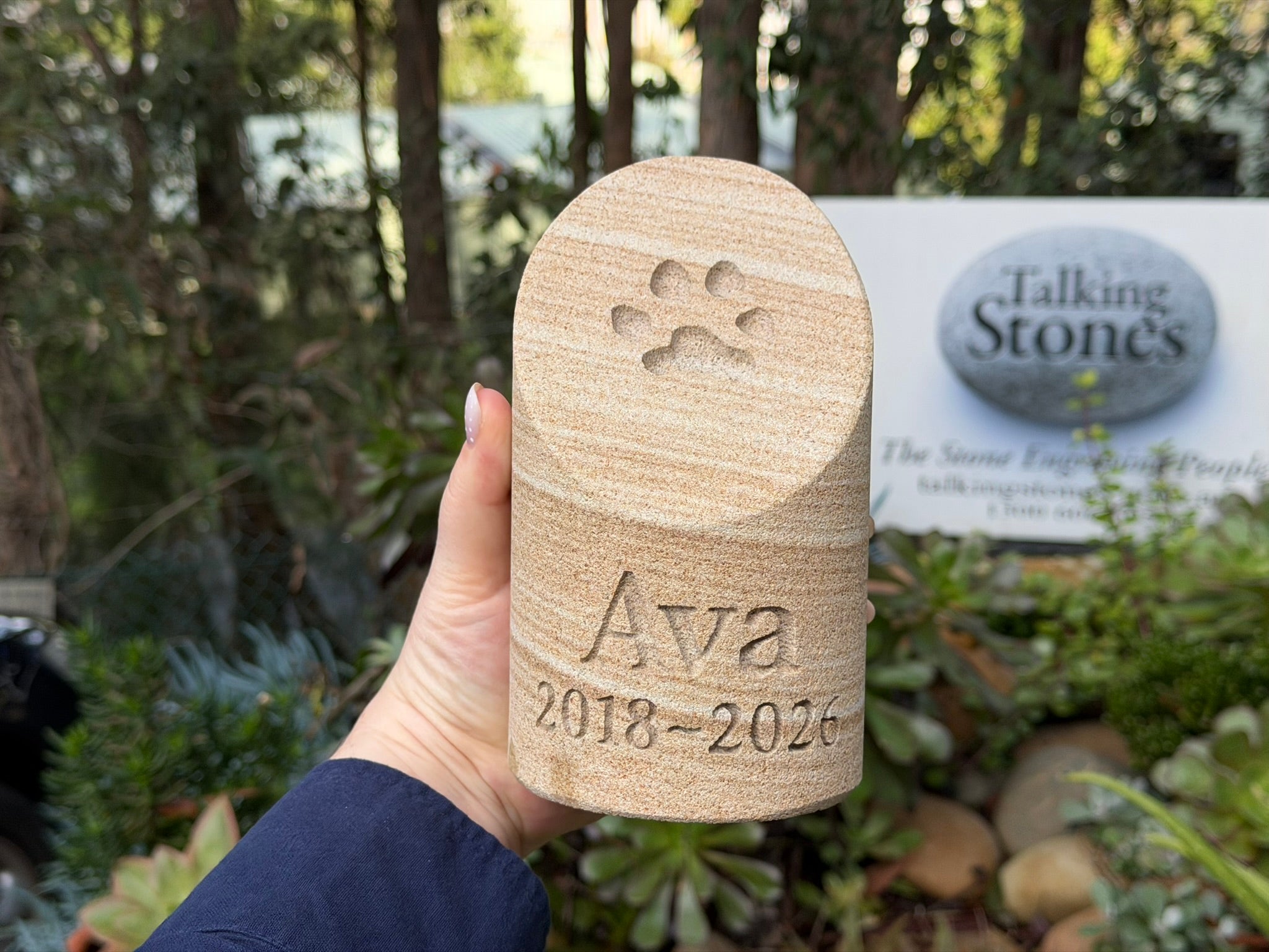 Sandstone Paw Print Pillar Pet Memorial
