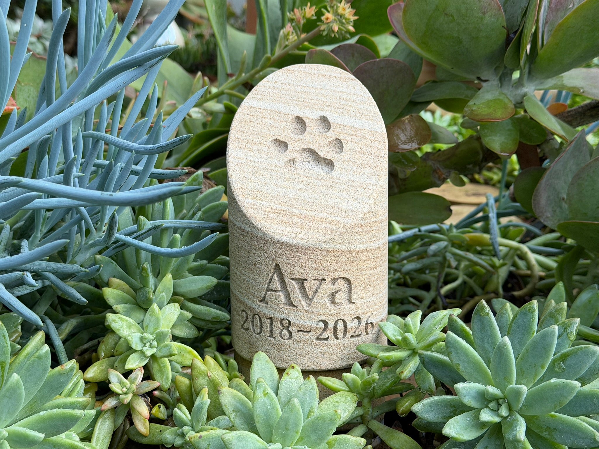 Sandstone Paw Print Pillar Pet Memorial