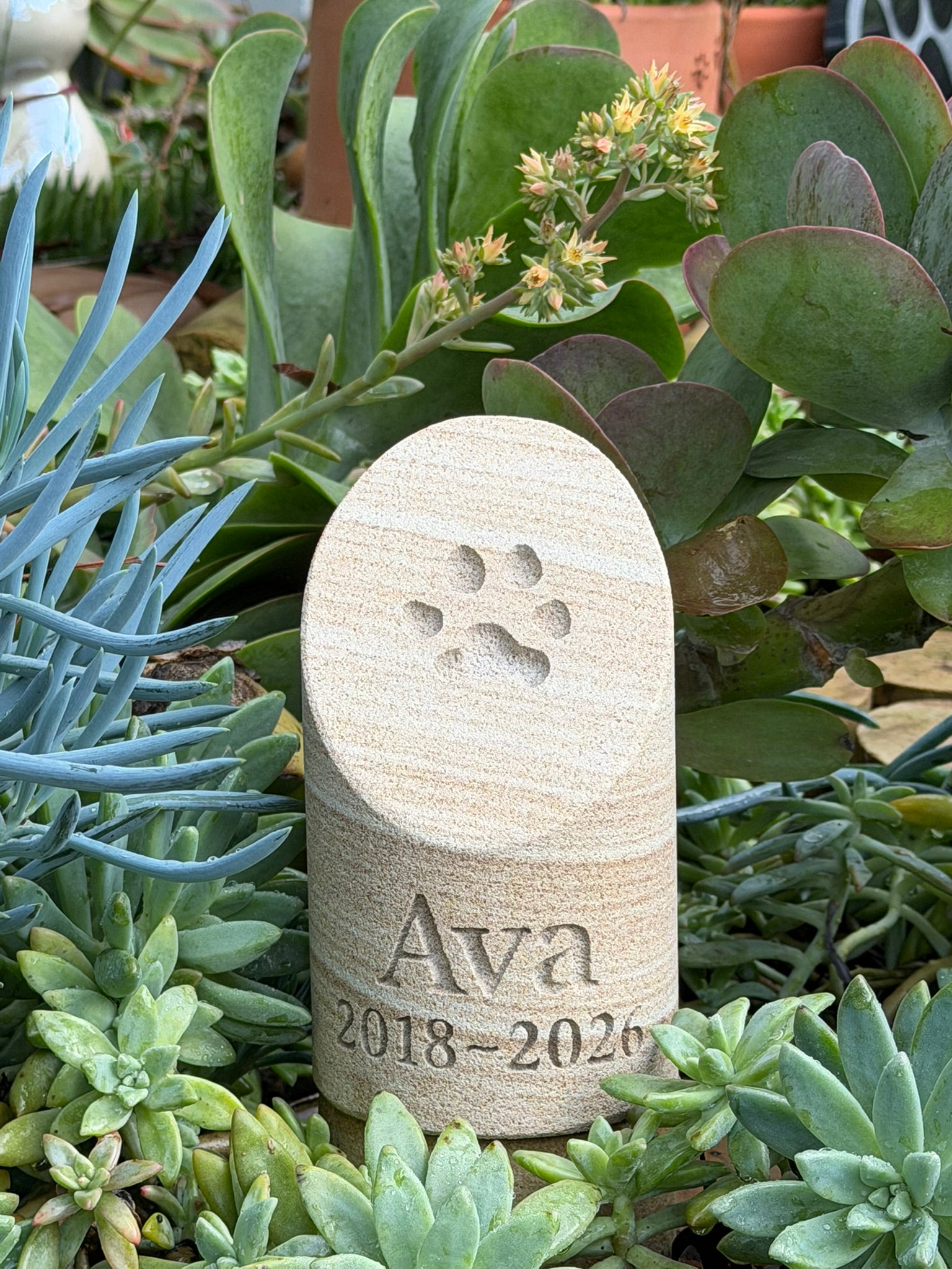 Sandstone Paw Print Pillar Pet Memorial