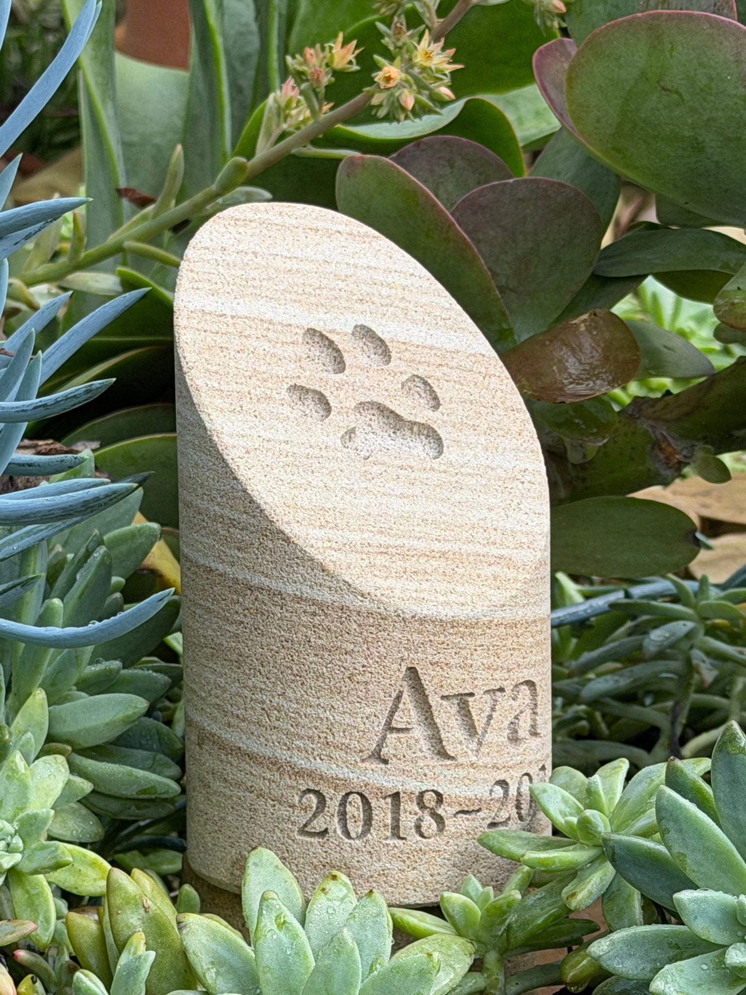 Sandstone Paw Print Pillar Pet Memorial