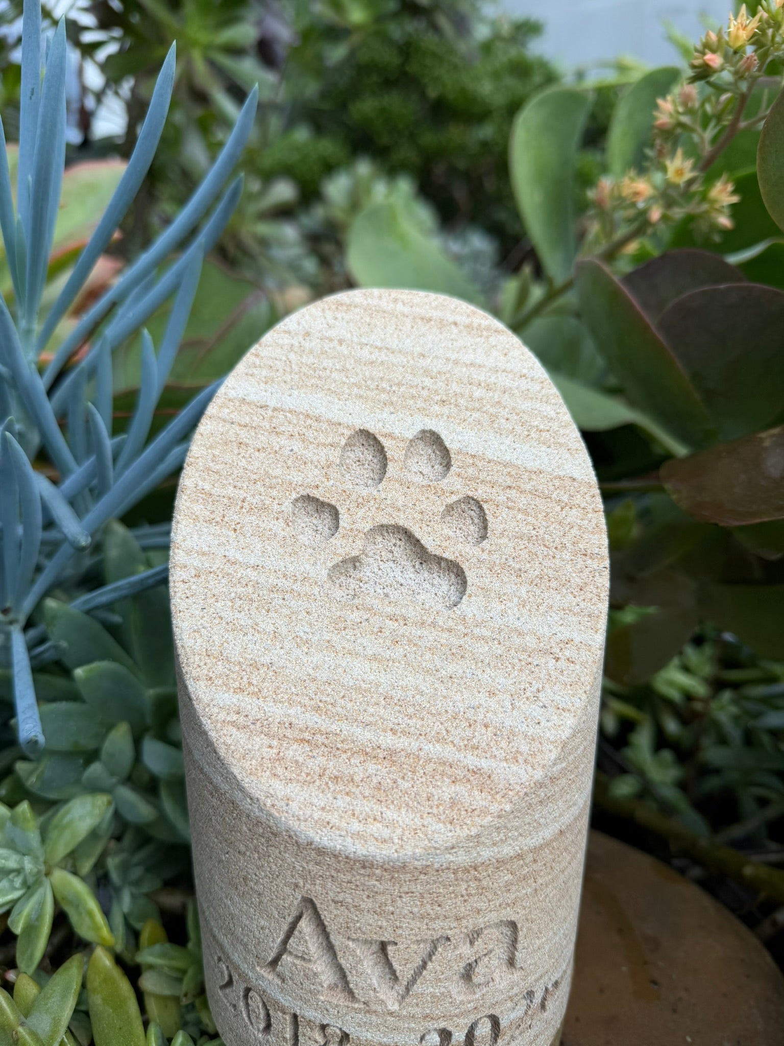 Sandstone Paw Print Pillar Pet Memorial