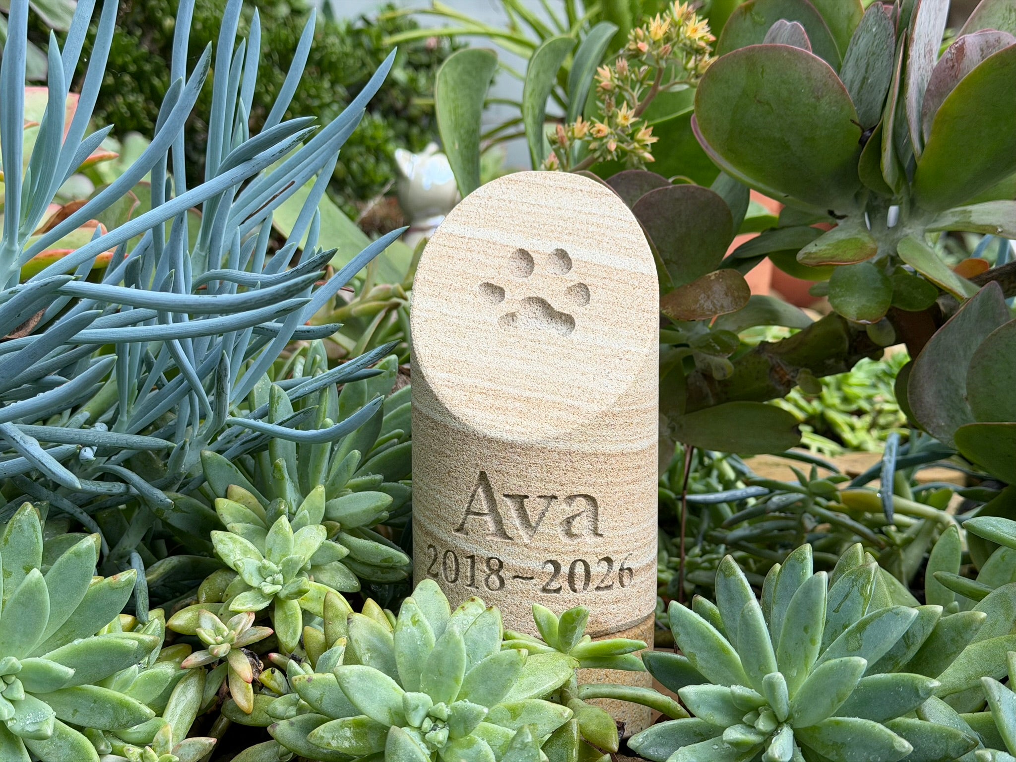 Sandstone Paw Print Pillar Pet Memorial