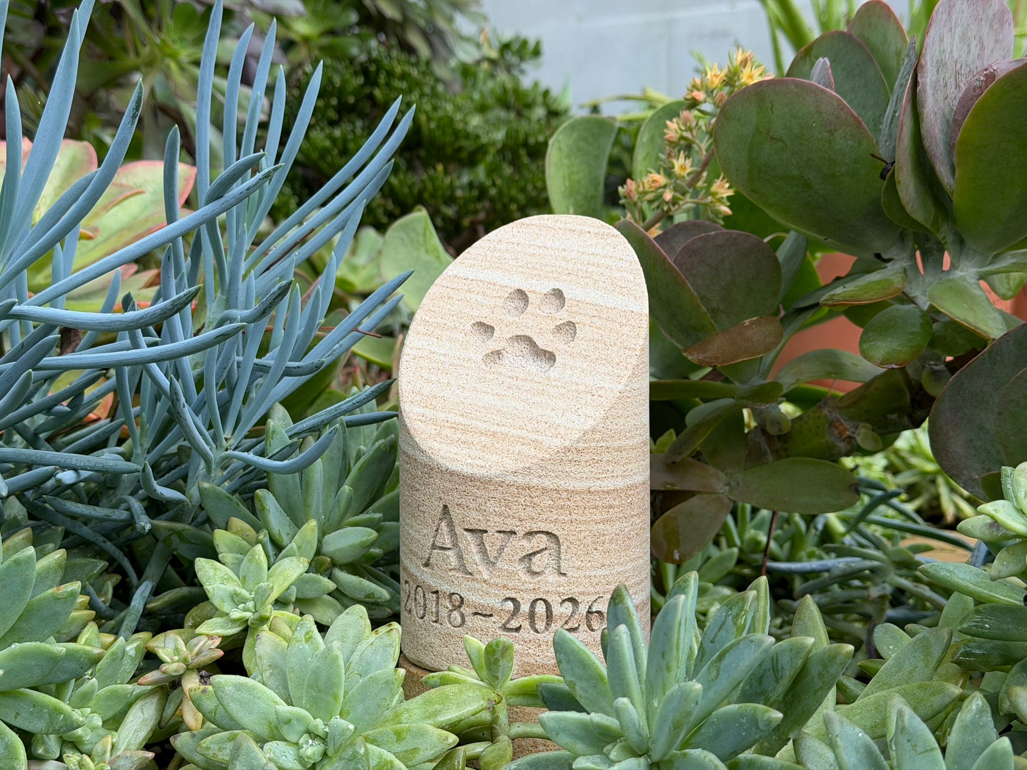 Sandstone Paw Print Pillar Pet Memorial