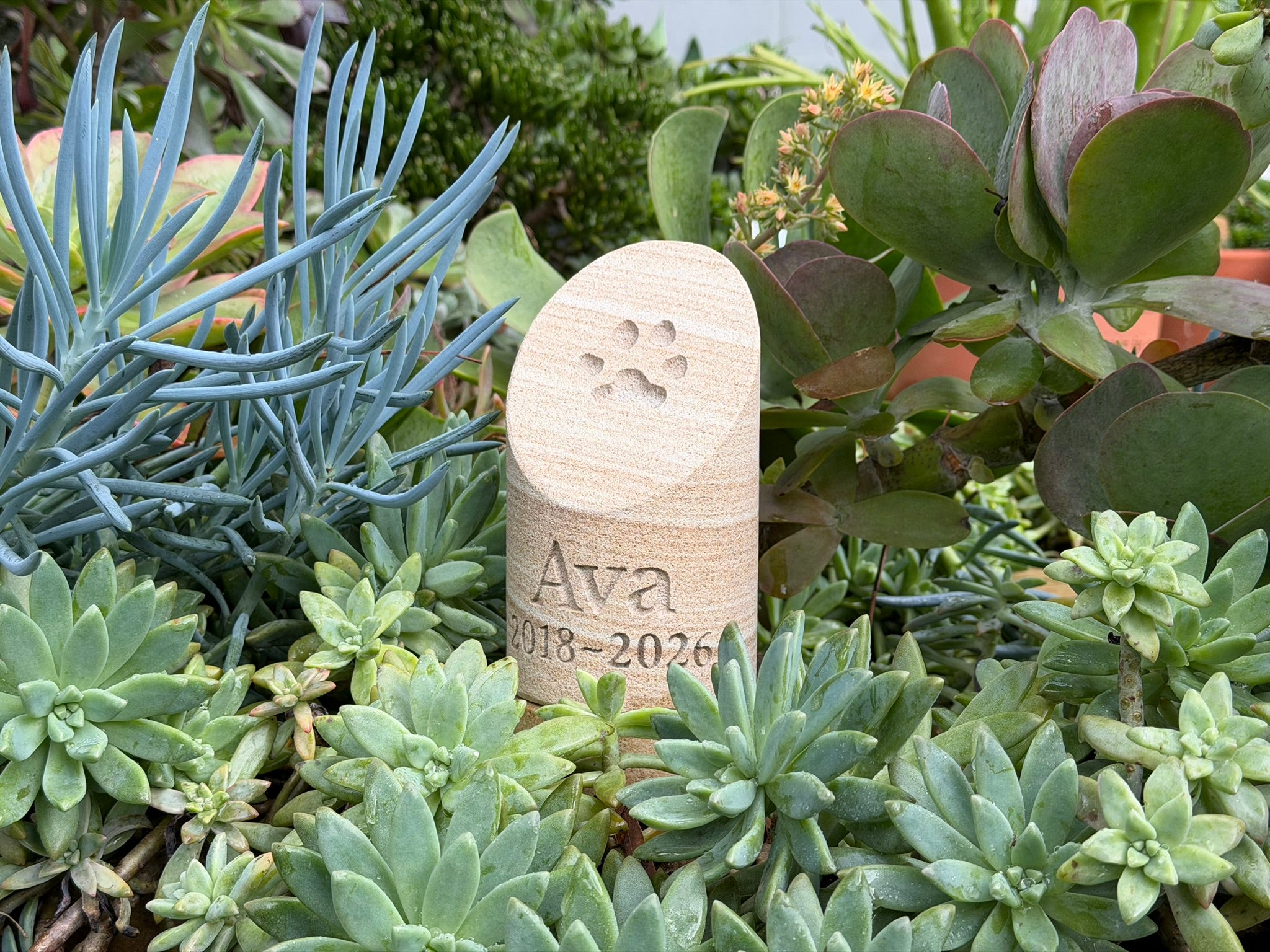Sandstone Paw Print Pillar Pet Memorial