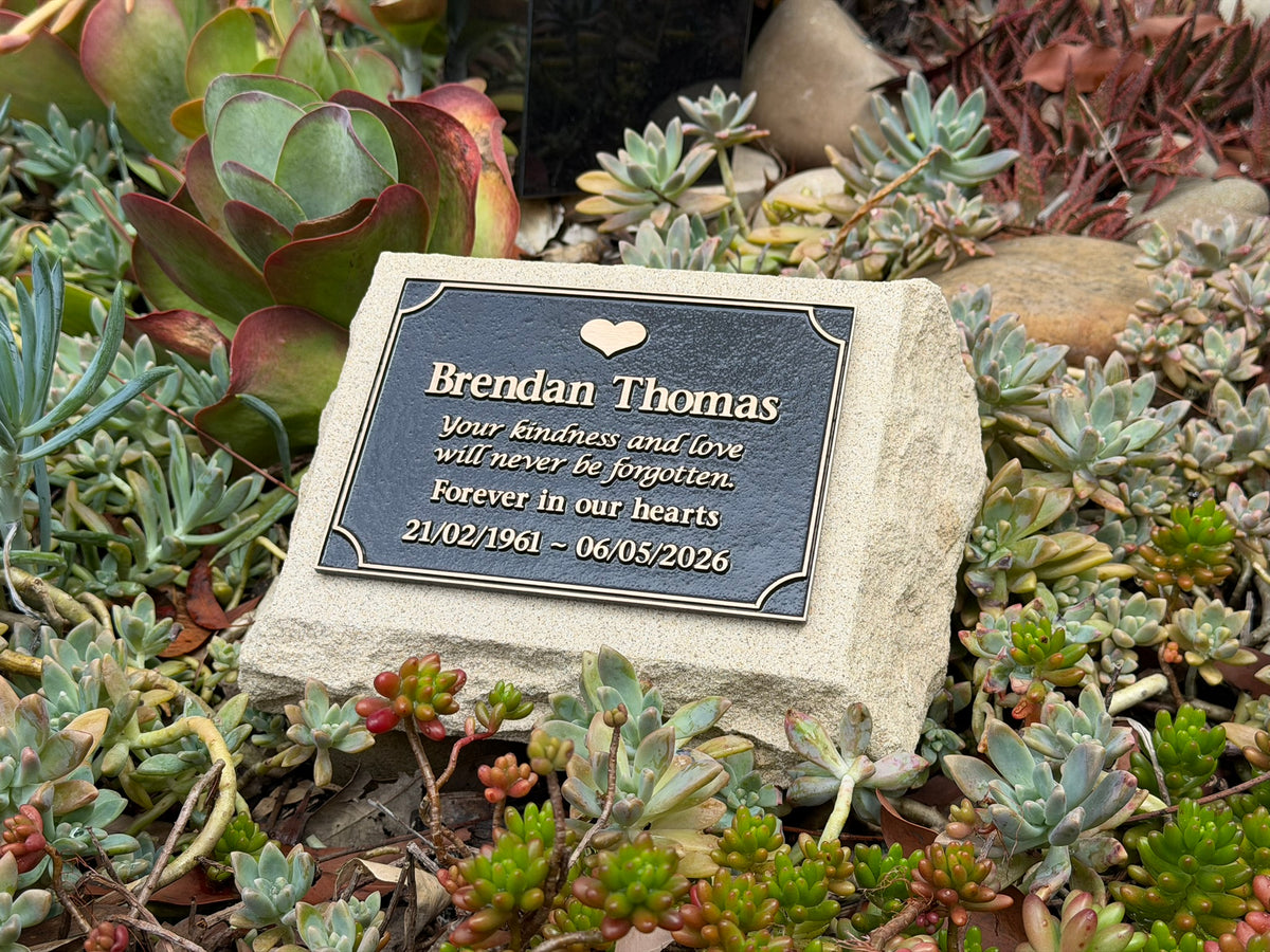 Personalised Sandstone Memorial for Loved Ones with Bronze Plaque