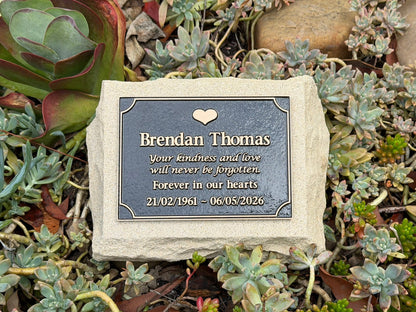 Personalised Sandstone Memorial for Loved Ones with Bronze Plaque