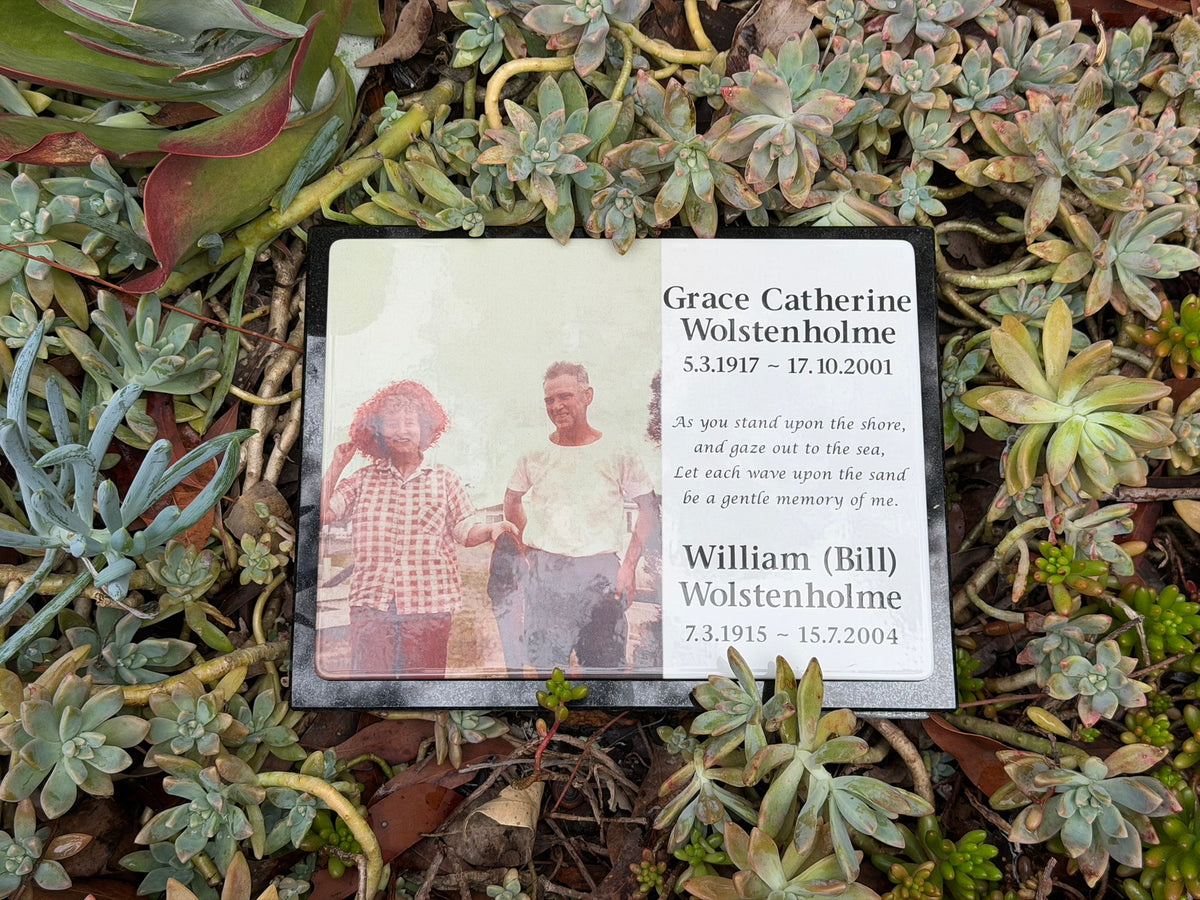 Photo Enamel Plaque on Granite Memorial