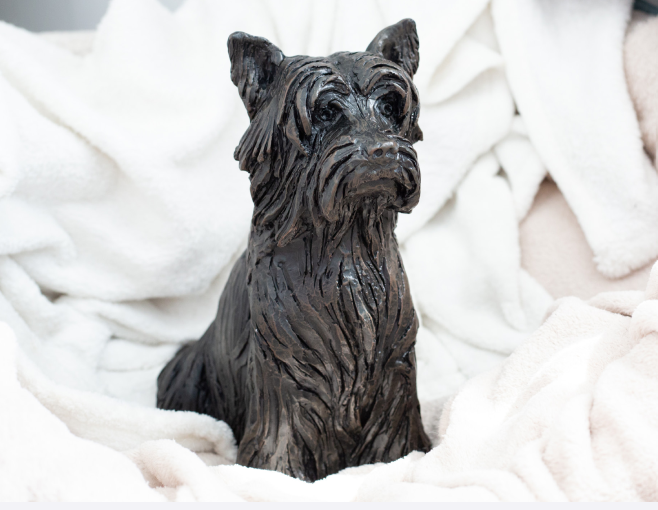 Cast Resin Dog Figurine Memorial Urn - Yorkshire Terrier