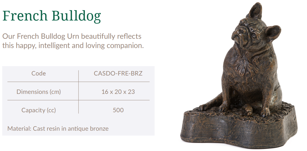Cast Resin Dog Figurine Memorial Urn - French Bulldog