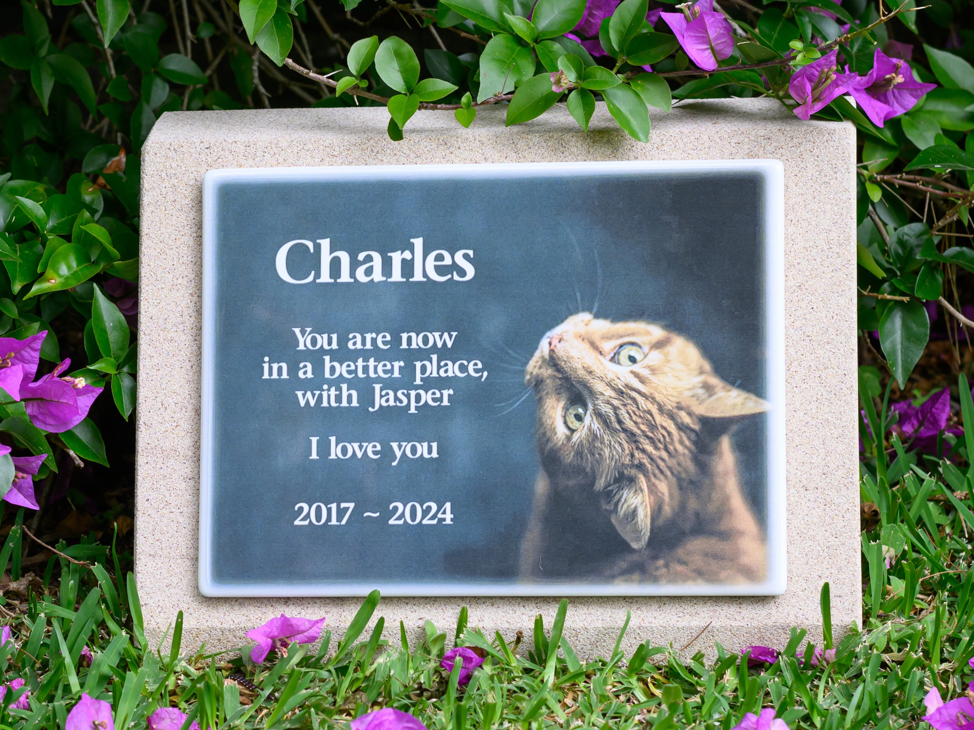 Sandstone Desk/Pillar Pet Headstone - Full Colour Photo ceramic