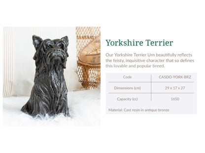 Cast Resin Dog Figurine Memorial Urn - Yorkshire Terrier