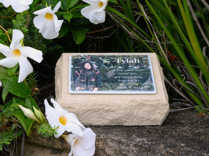 Personalised Sandstone Memorial for Loved Ones with Full Colour Photo plaque