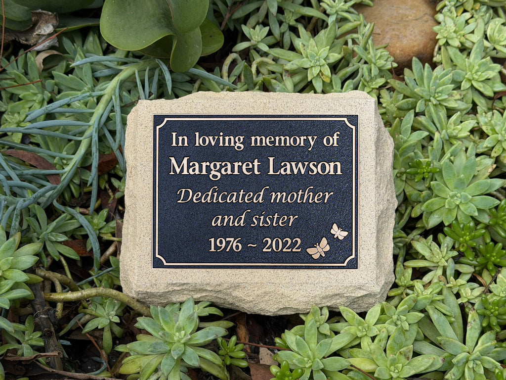 Personalised Sandstone Memorial for Loved Ones with Bronze Plaque