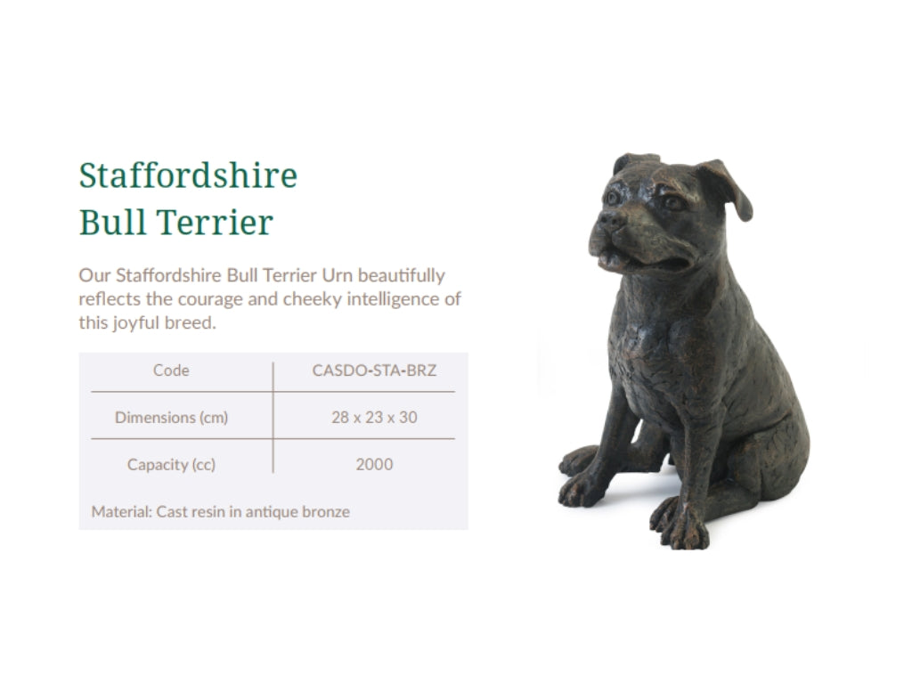 Cast Resin Dog Figurine Memorial Urn - Staffordshire Terrier
