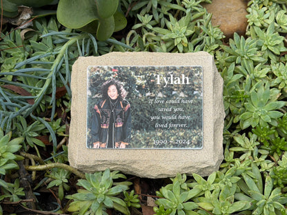 Personalised Sandstone Memorial for Loved Ones with Full Colour Photo plaque